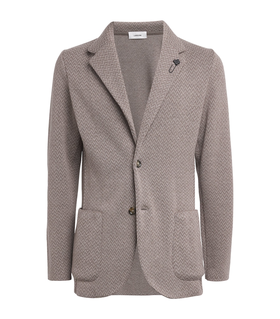Lardini Mens Virgin Wool Knitted Blazer Chvrn Lght Beige Image 1