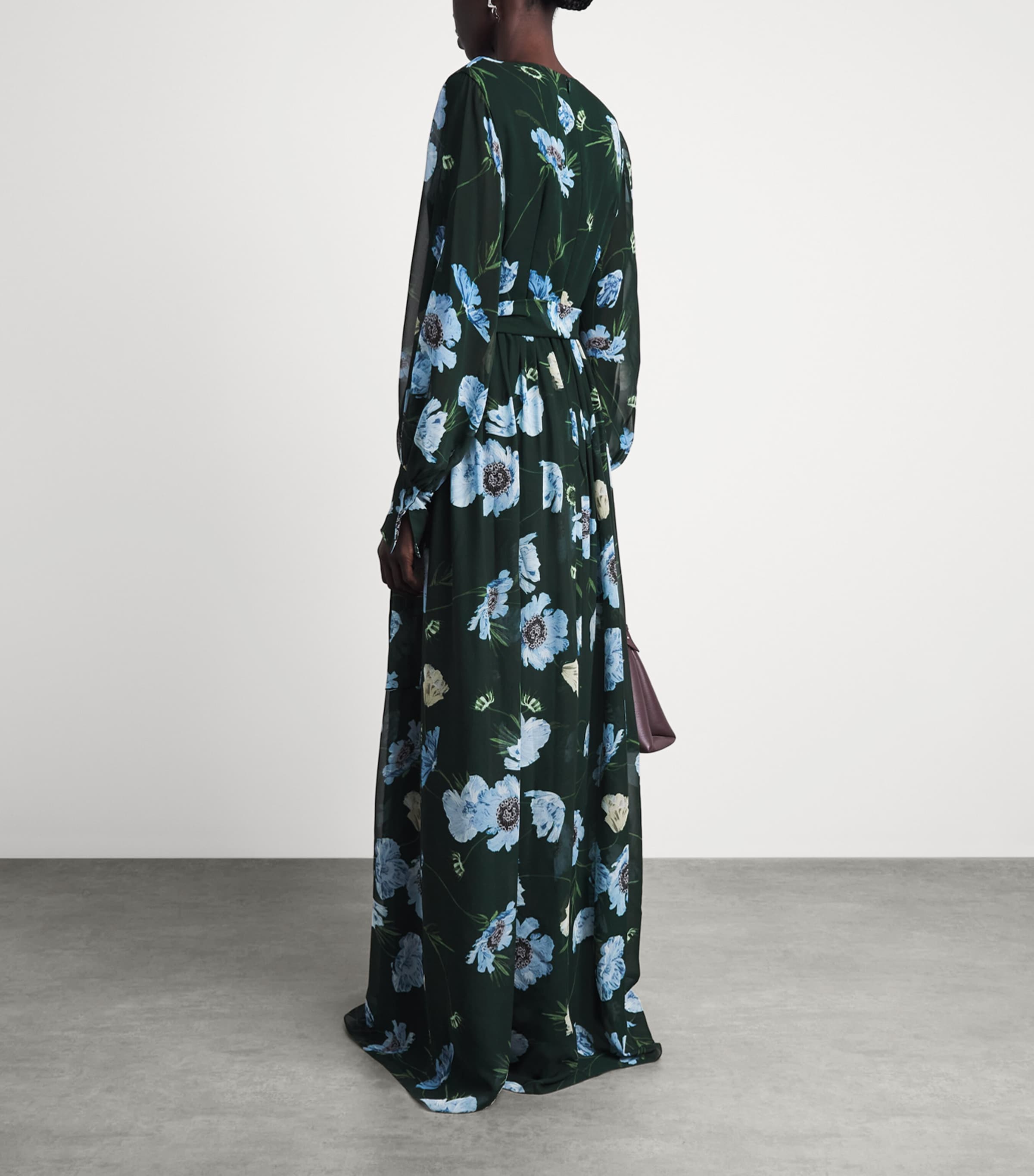 Erdem Womens Silk Voile Floral Maxi Dress Blle Epq Ppy Drk Grn Image 4