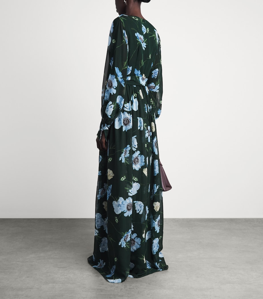 Erdem Womens Silk Voile Floral Maxi Dress Blle Epq Ppy Drk Grn Image 4