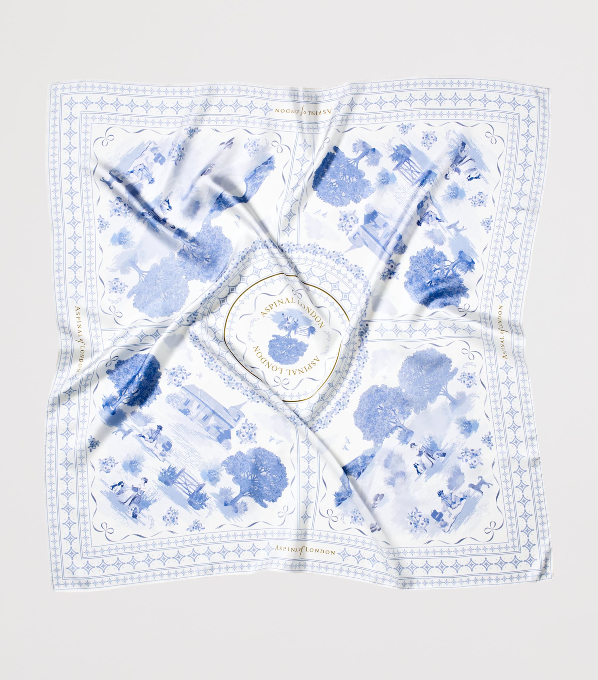 Aspinal Of London Silk Landscape Scarf Skyblue Image 2