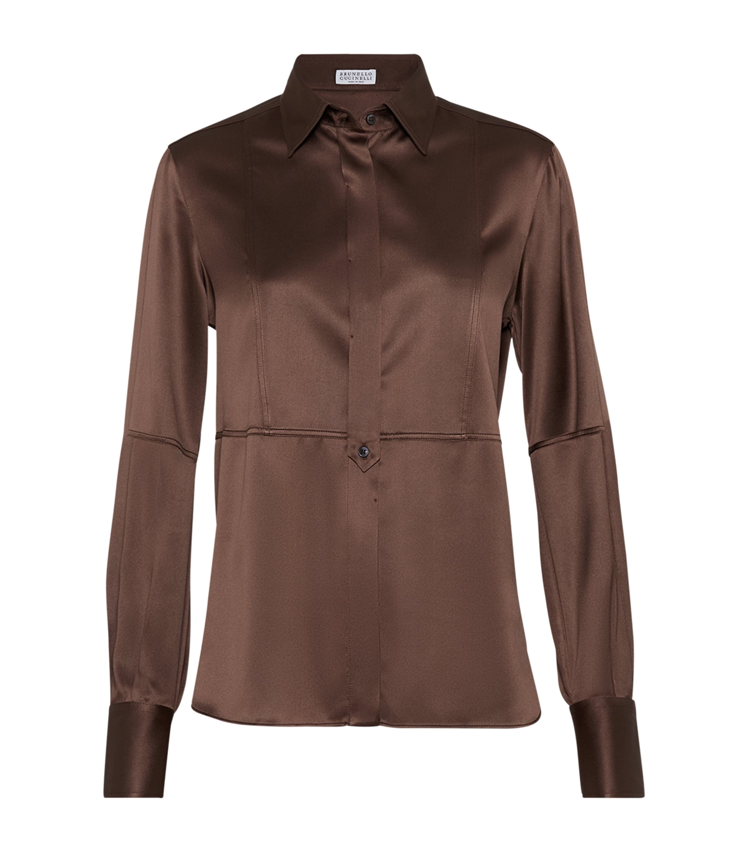 Brunello Cucinelli Stretch-silk Satin Shirt In Brown