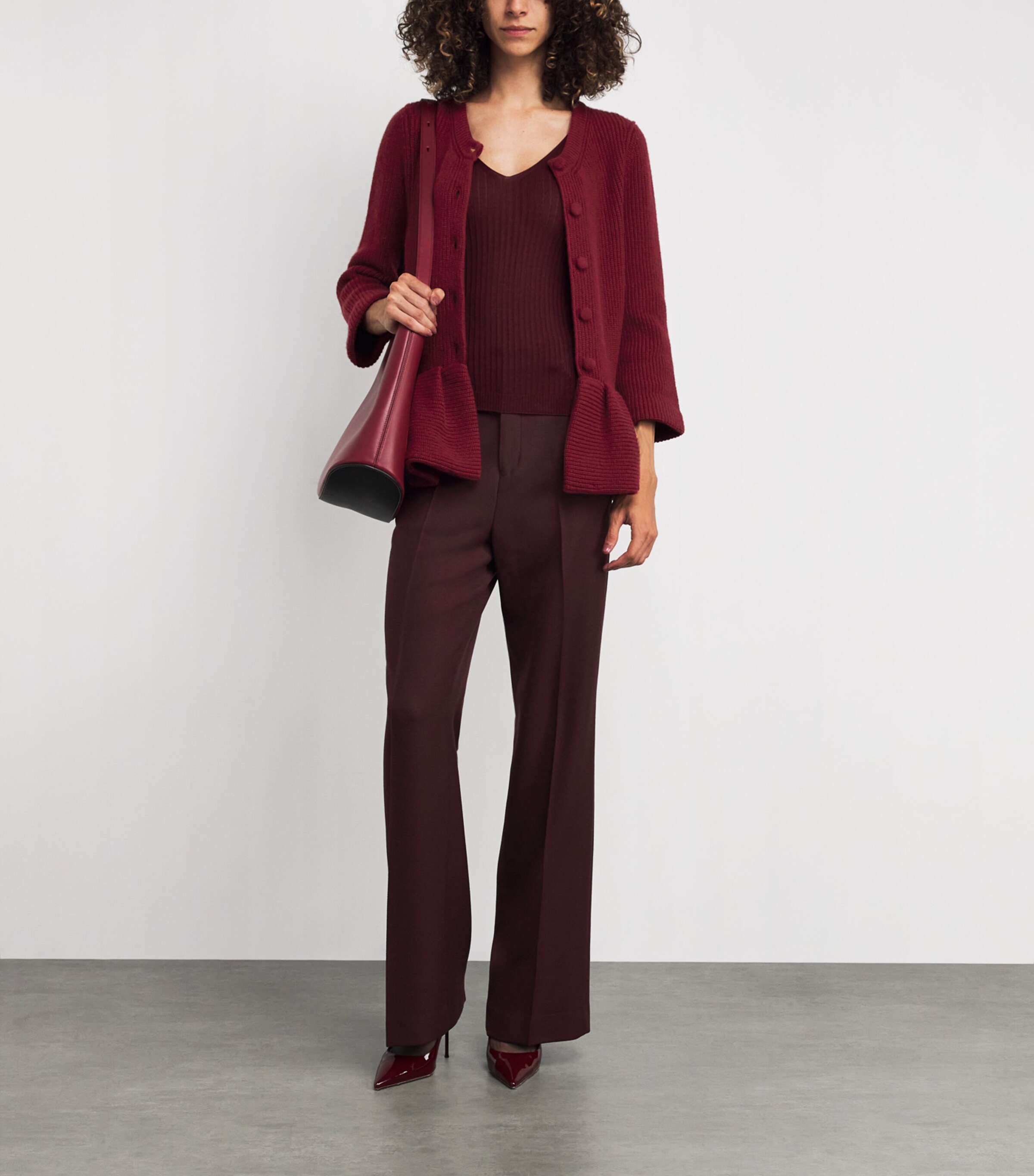 Liberowe Womens Cashmere Peplum Cardigan Burgundy Image 2
