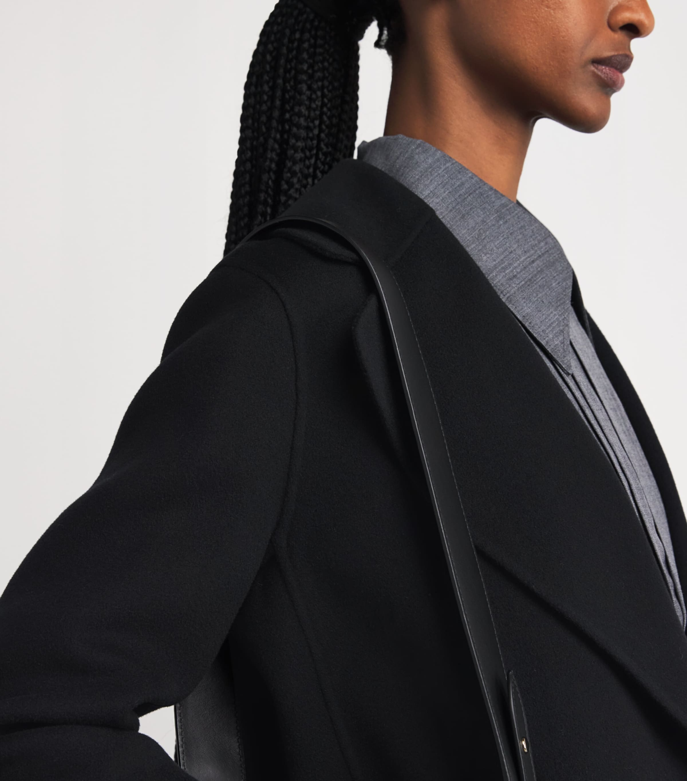 Virgin Wool Wrap Coat BLACK Image 6