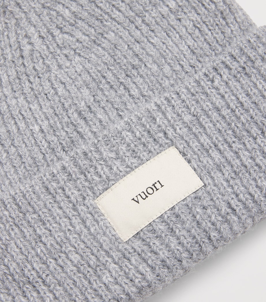 Rib-Knit Label Beanie LHG-LT HEATHER GREY Image 3