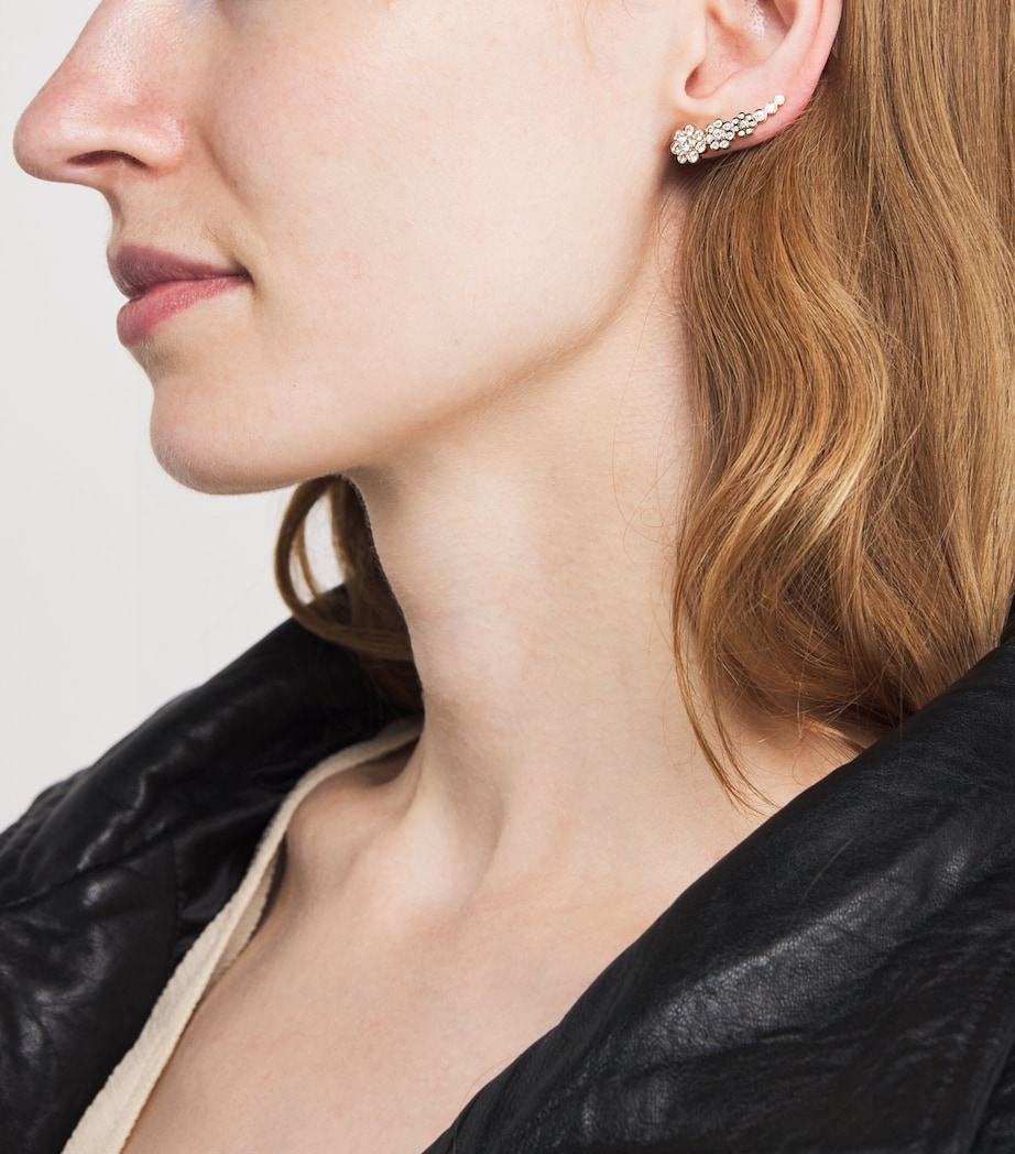 Yellow Gold and Diamond Left Croissant Fleur Single Earring YELLOW GOLD Image 2