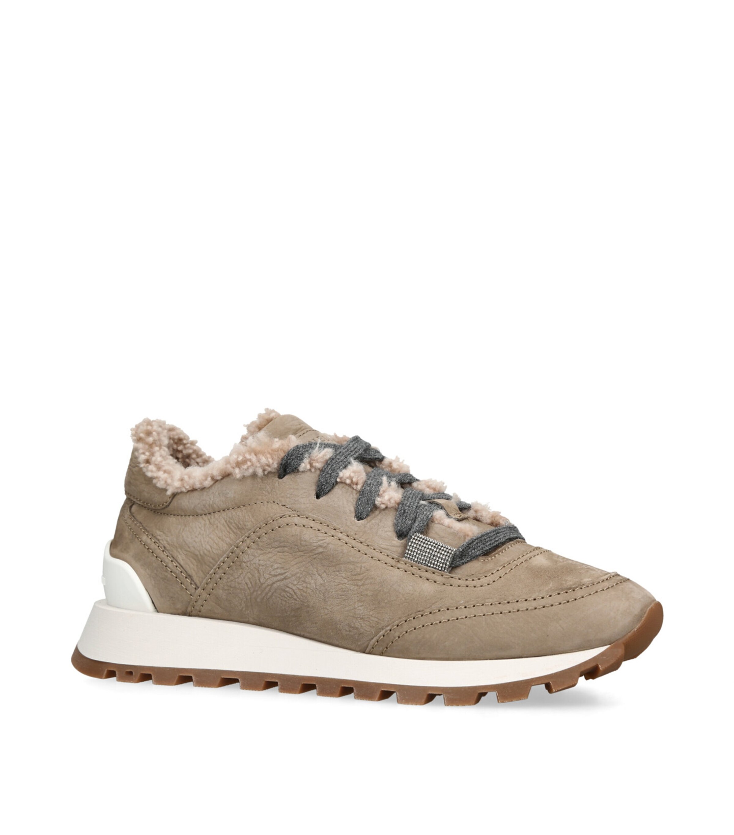 Brunello Cucinelli Shearling-Lined Runner Sneakers Taupe Image 3