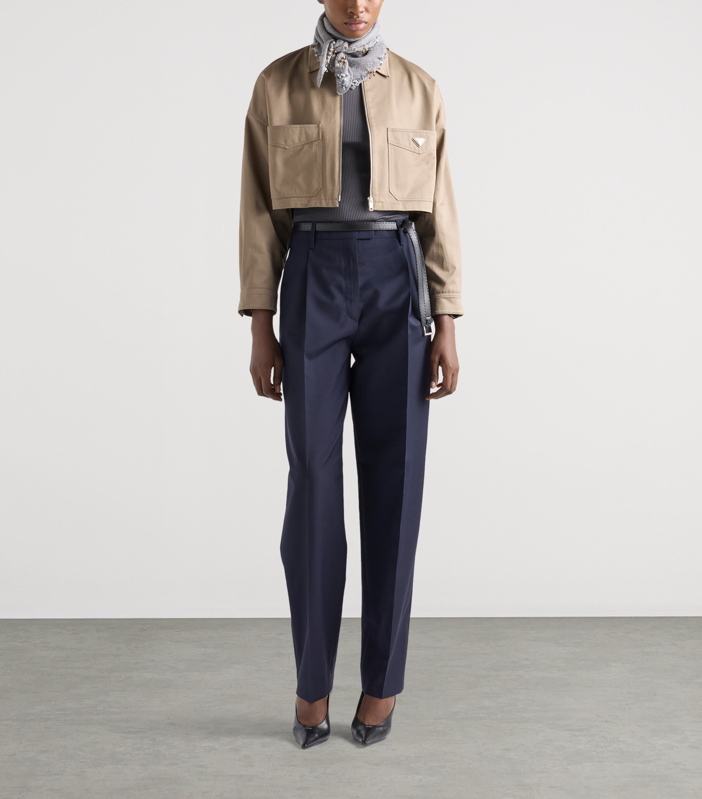 Prada Womens Cotton Cropped Blouson Jacket Grey Image 2