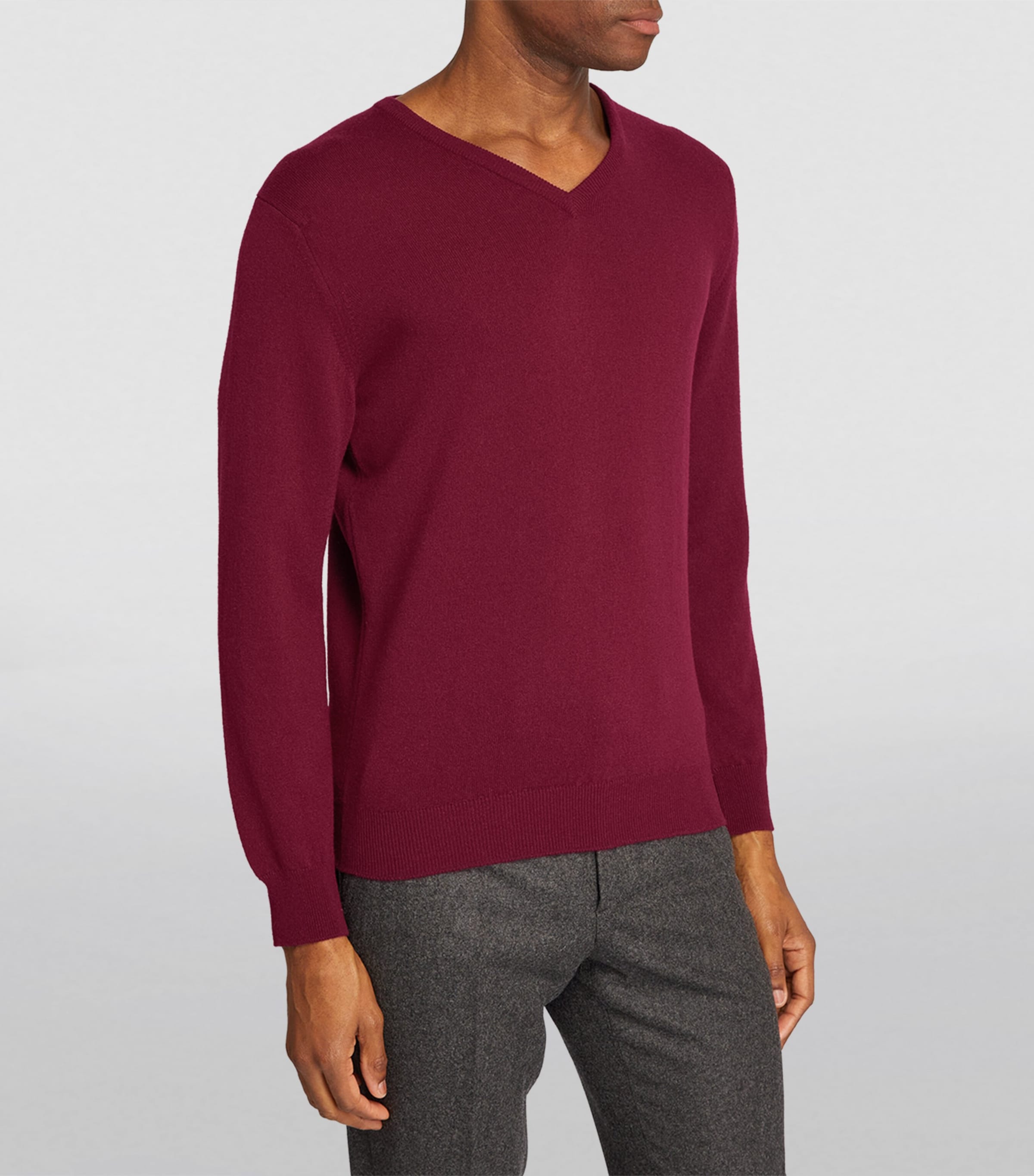 Cashmere V-Neck Sweater BURGUNDY Image 3