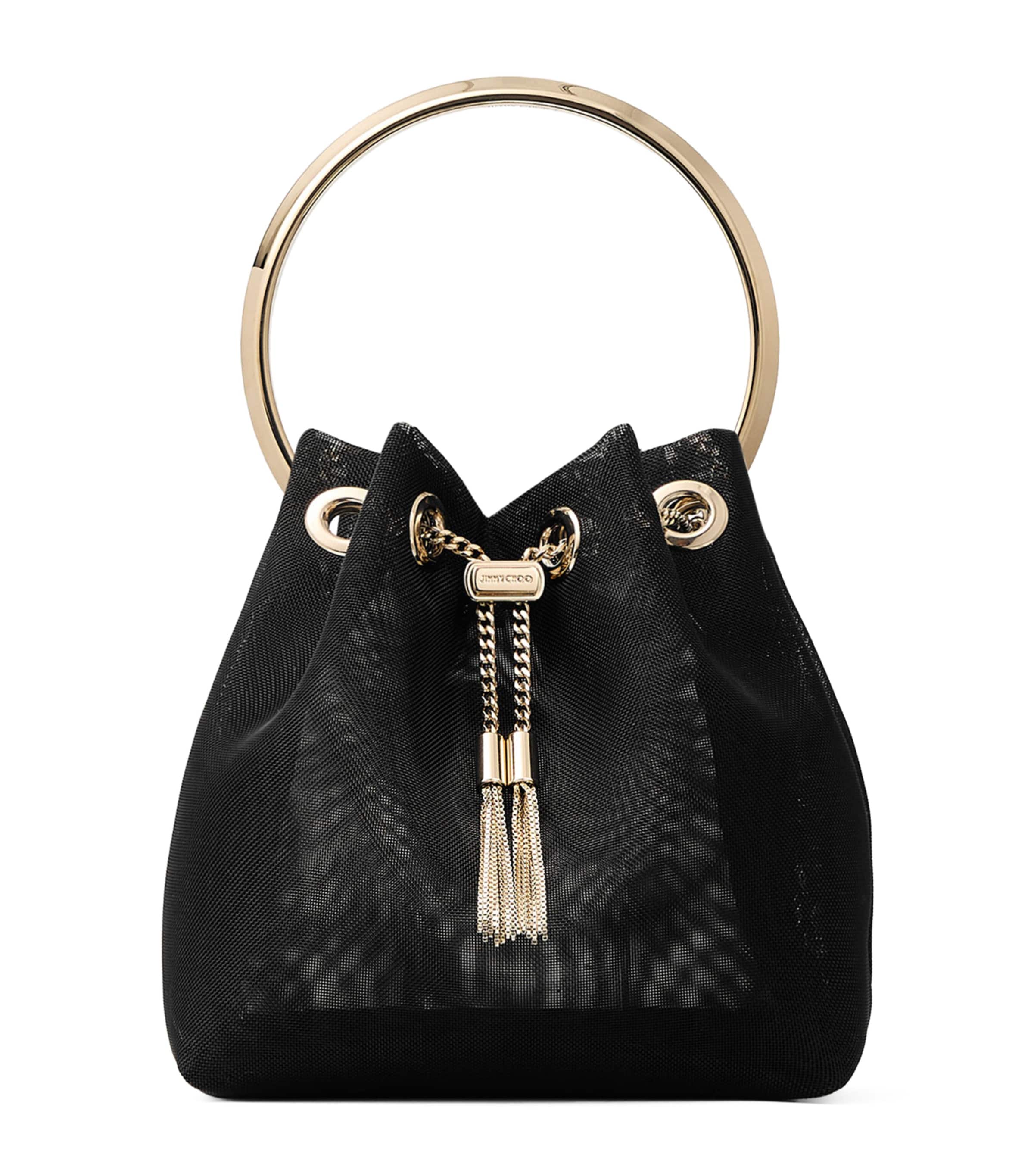 Jimmy Choo Mesh Bon Bon Top-handle Bag In Black