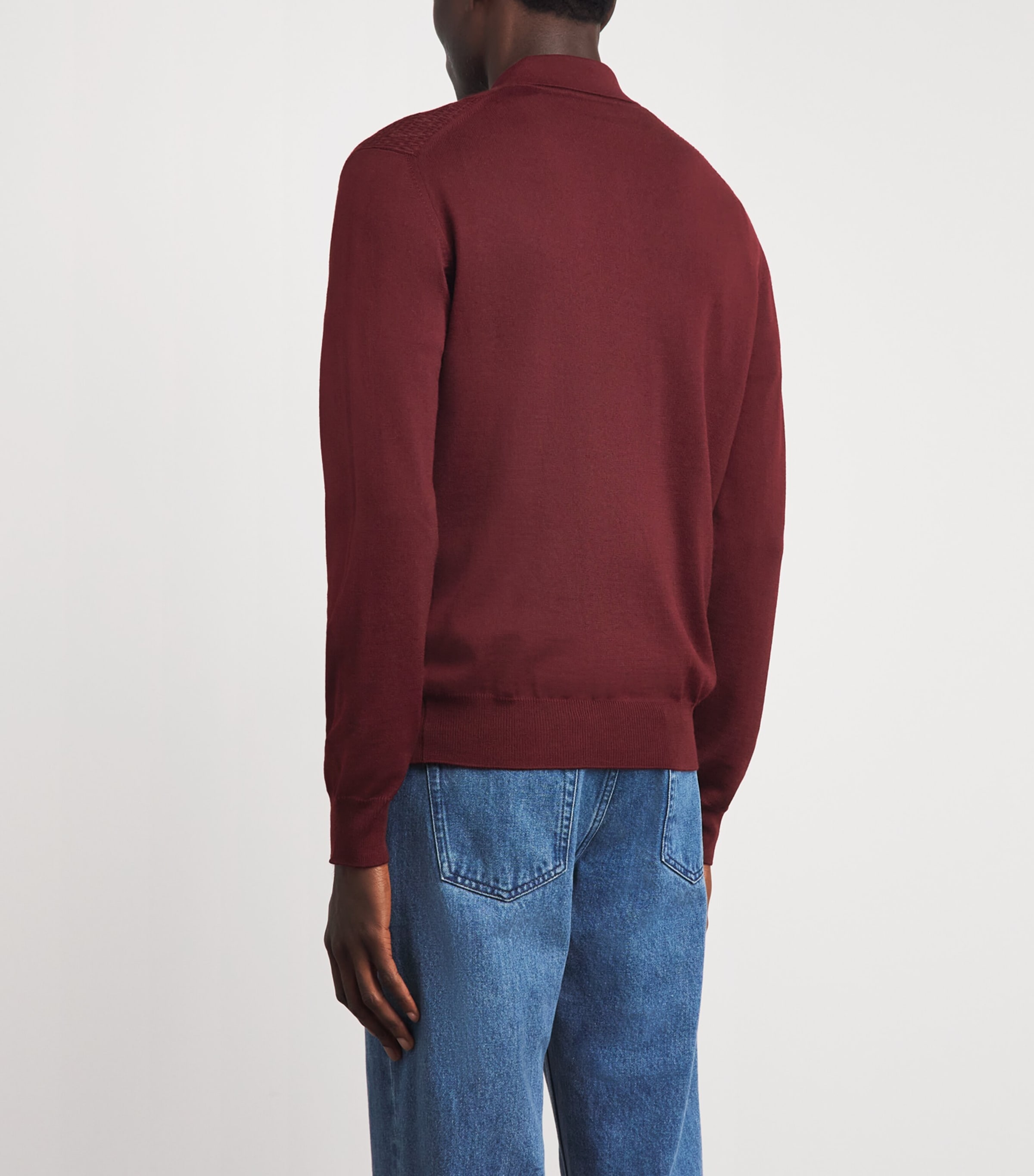 Corneliani Mens Virgin Wool Quarter-Zip Polo Sweater Drk Rd Coloured Image 4
