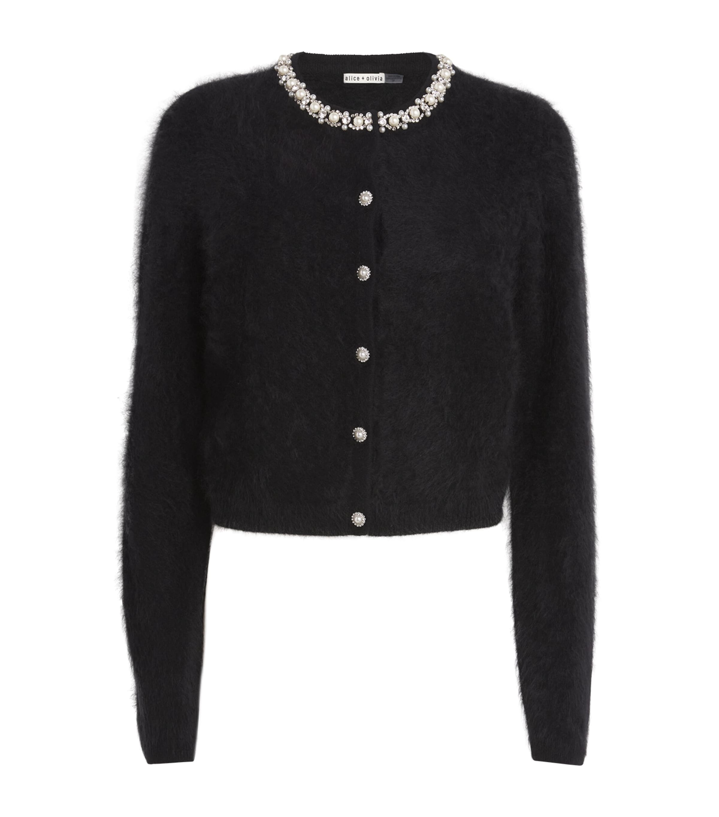 Alice And Olivia Dollie Long Sleeve Embellished Cardigan In Black