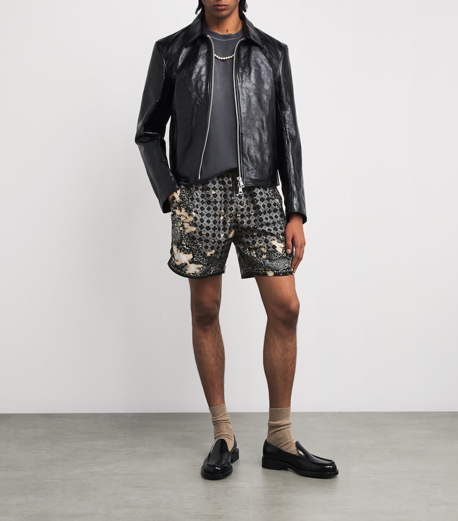 Silk Bleached Bandana Print Shorts BLACK Image 2