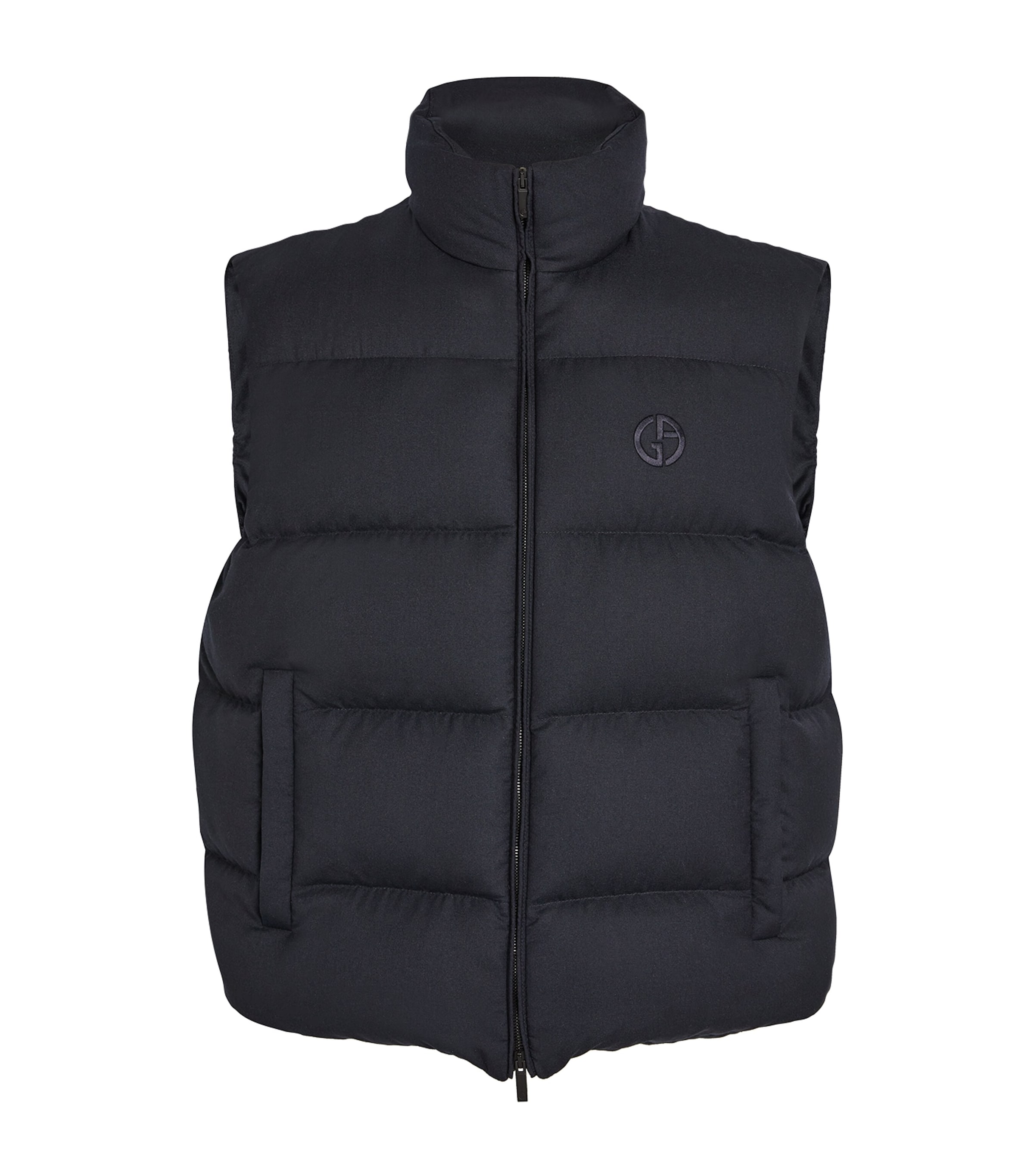 Shop Giorgio Armani Cashmere-silk Logo Gilet In Blue