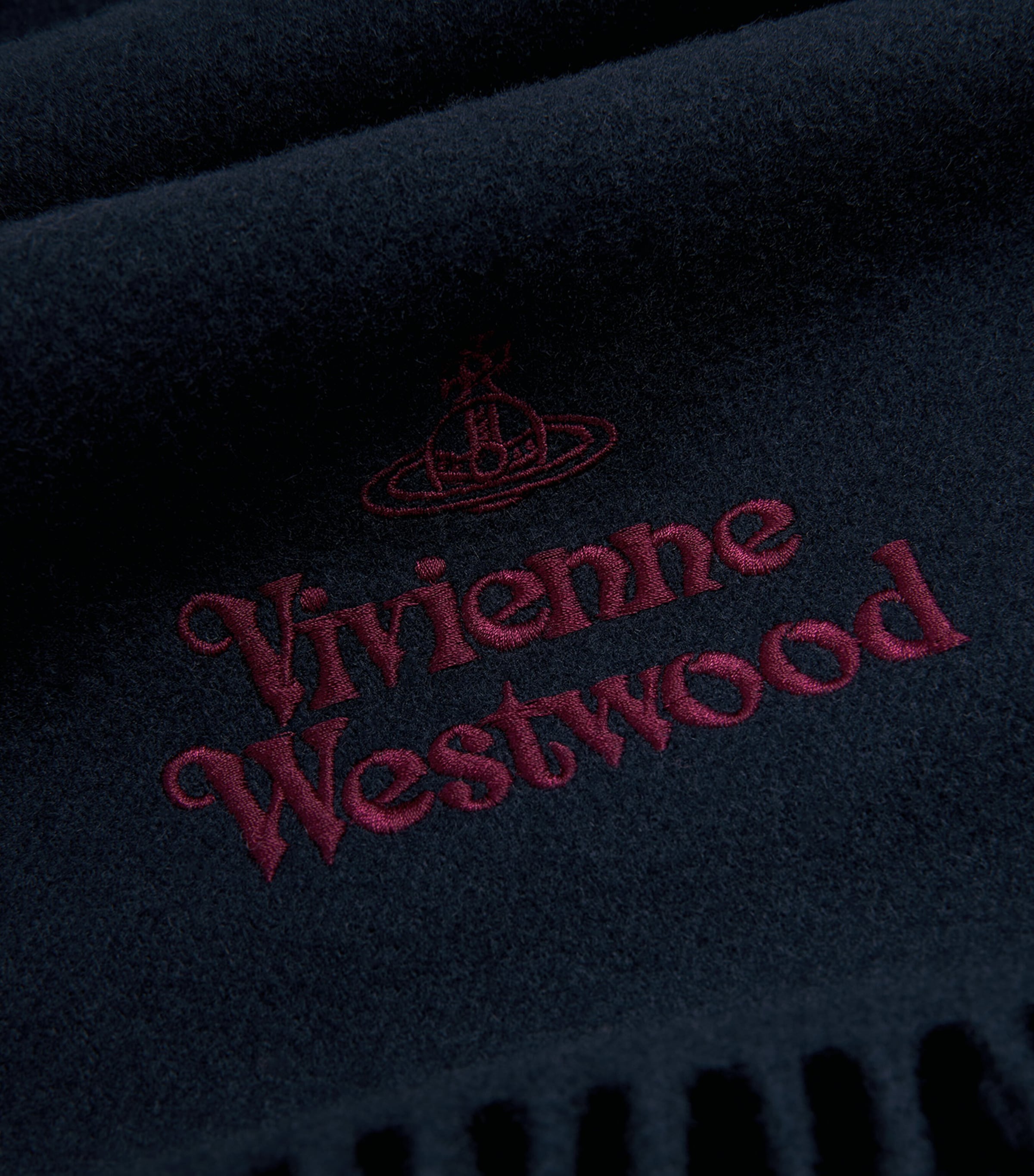 Vivienne Westwood Wool Embroidered Logo Scarf Dark Blue Image 4