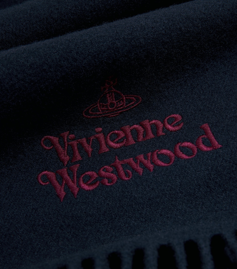 Vivienne Westwood Wool Embroidered Logo Scarf Dark Blue Image 4