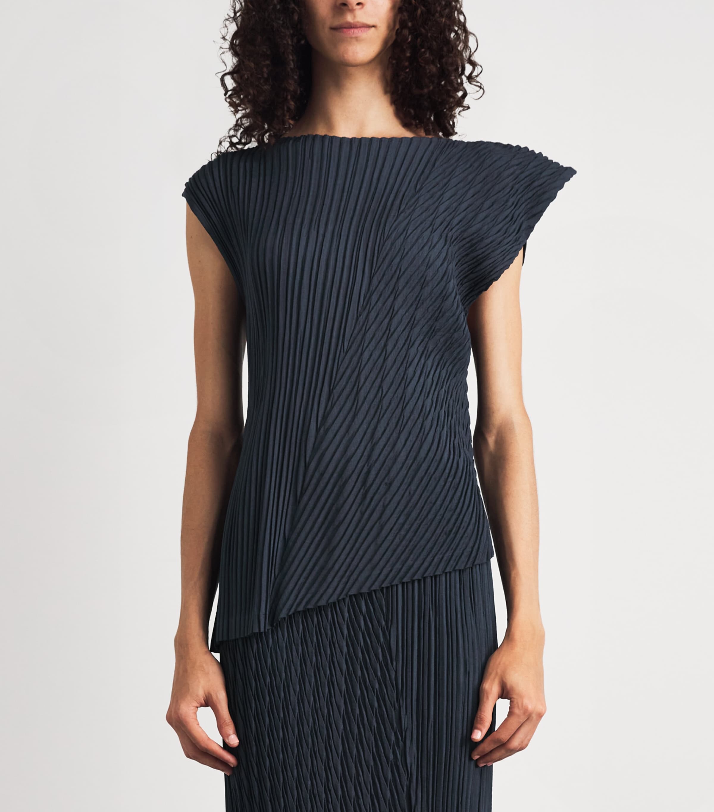Issey Miyake Womens Unfurling Pleats Top Dark Navy Image 4