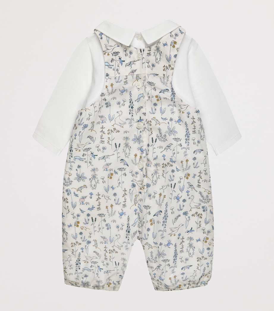 Trotters Cotton Theo Print Dungarees and Top Set (Newborn-9 Months) White Image 2