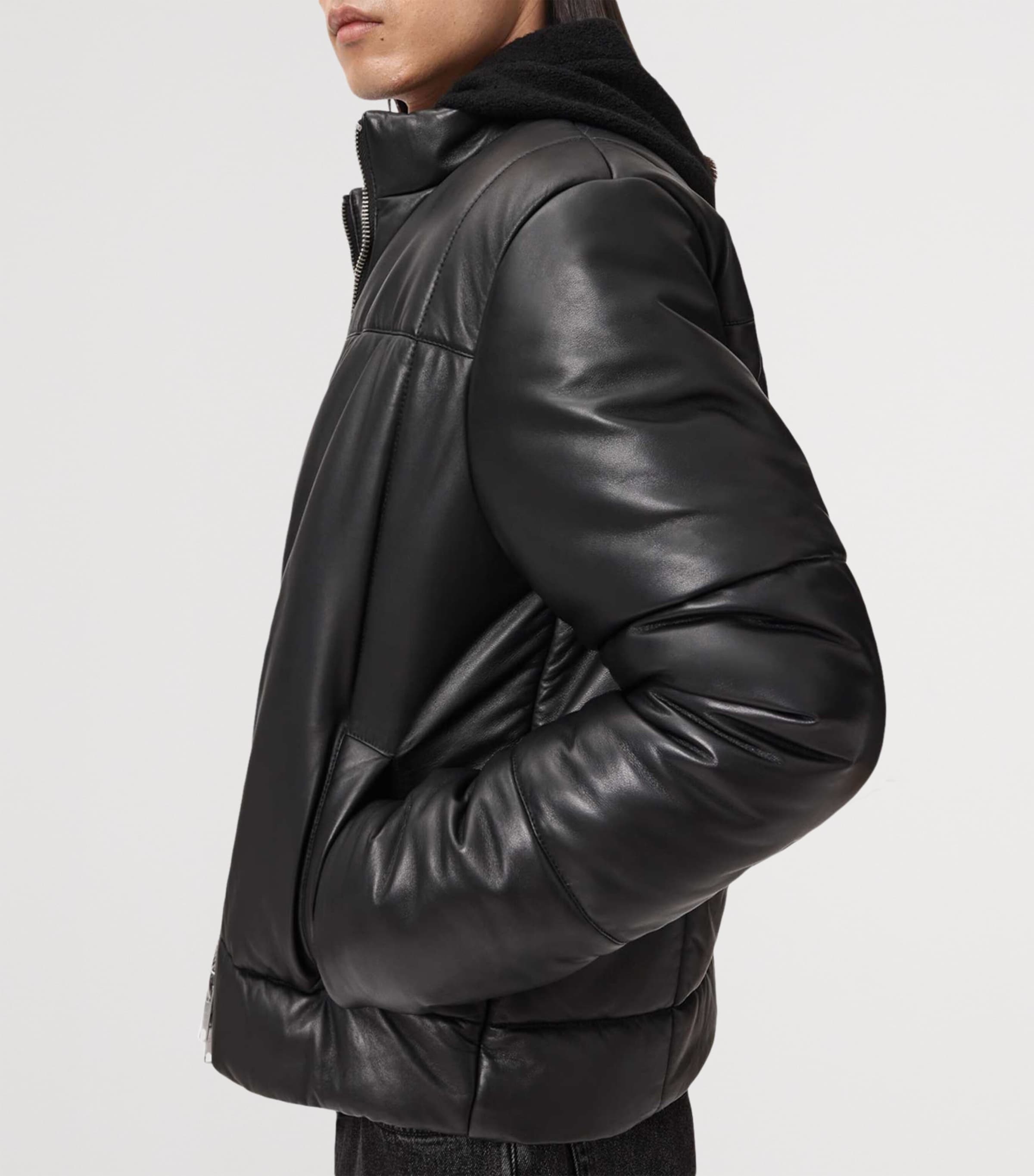 Leather Furse Puffer Jacket BLACK Image 4