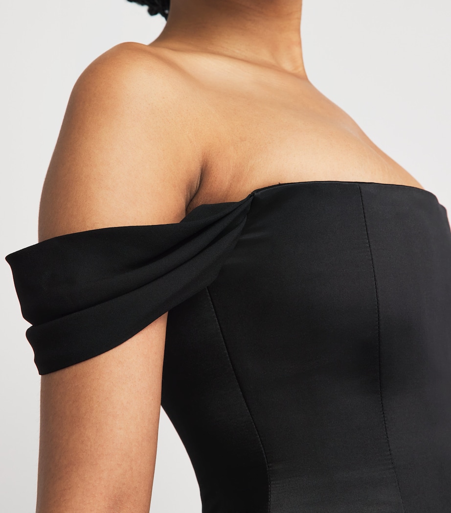 Alex Perry Womens Satin Off-The-Shoulder Corset Midi Dress Black Image 3