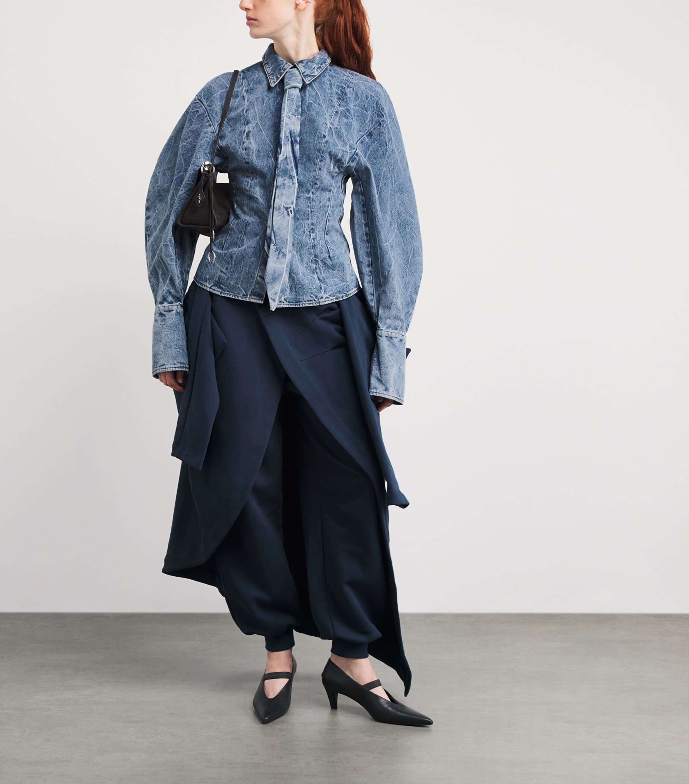 Tie-Detail Denim Shirt INDIGO ACID WASH Image 2