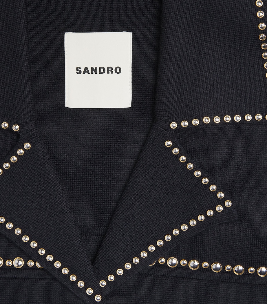 Sandro Paris Womens Embellished Blazer-Collar Cardigan Navy Blue Image 6