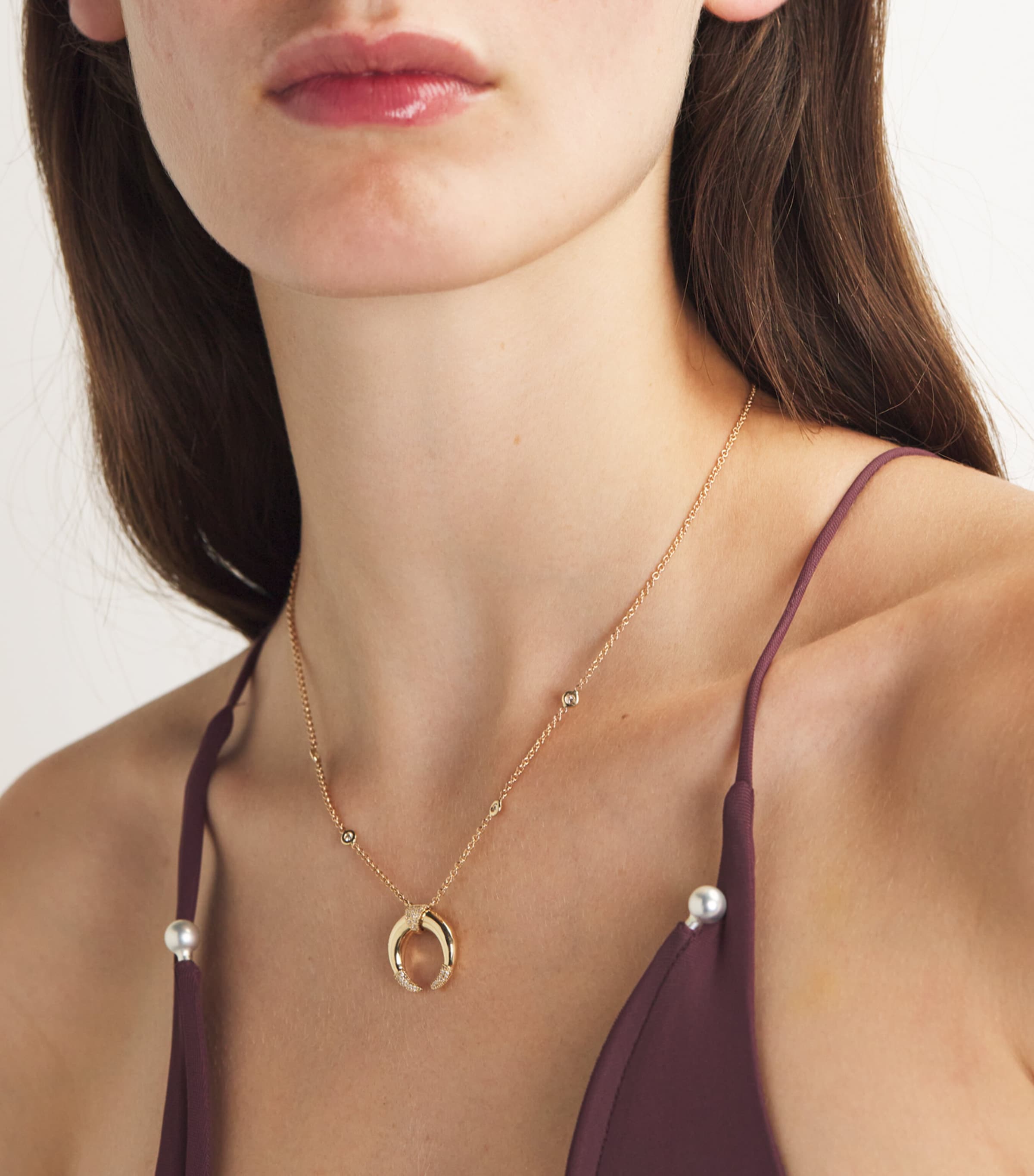 Yellow Gold and Diamond Double Horn Necklace YELLOW GOLD Image 2