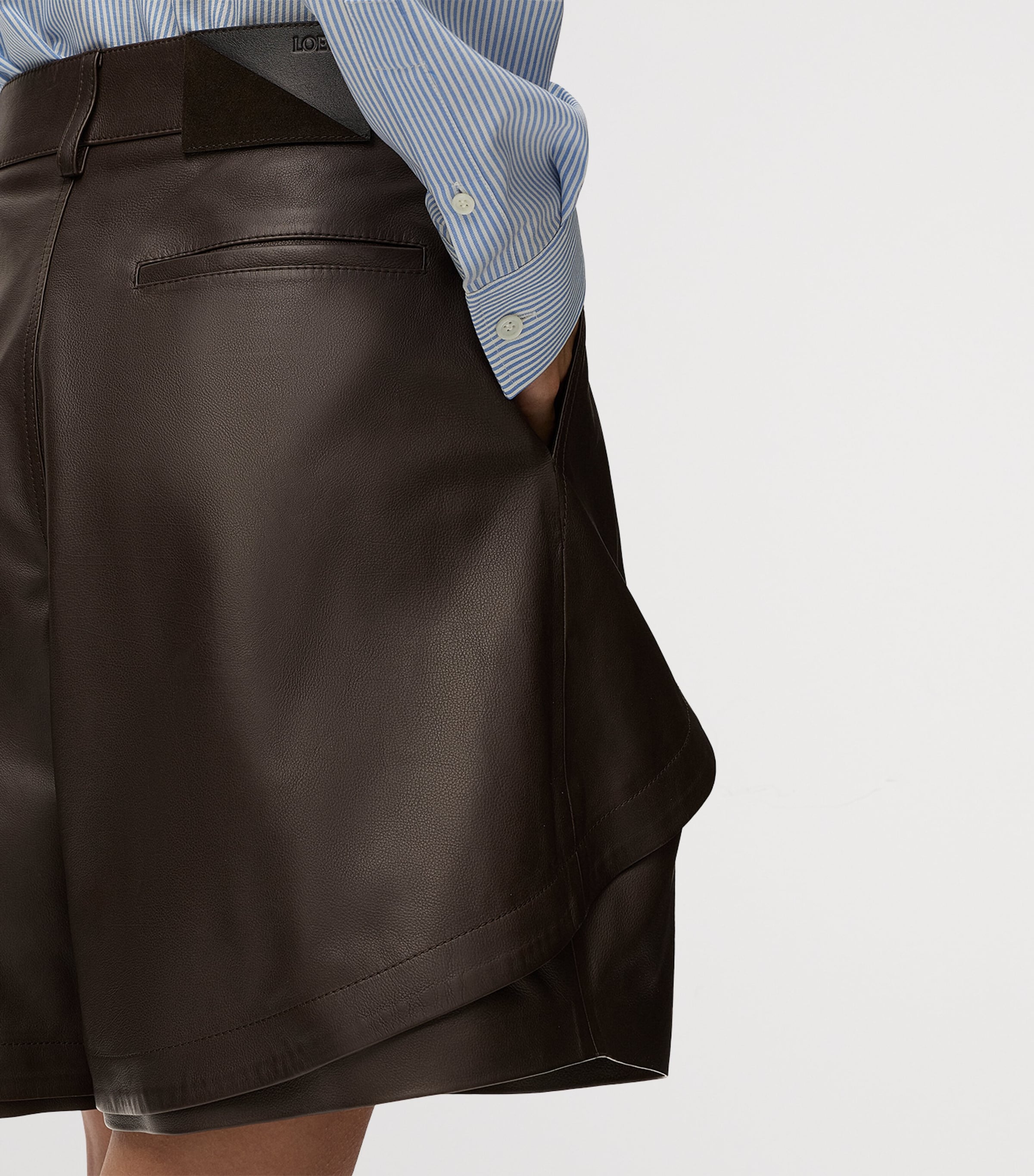 LOEWE Womens Nappa Leather Longline Shorts Dark Brown Image 5