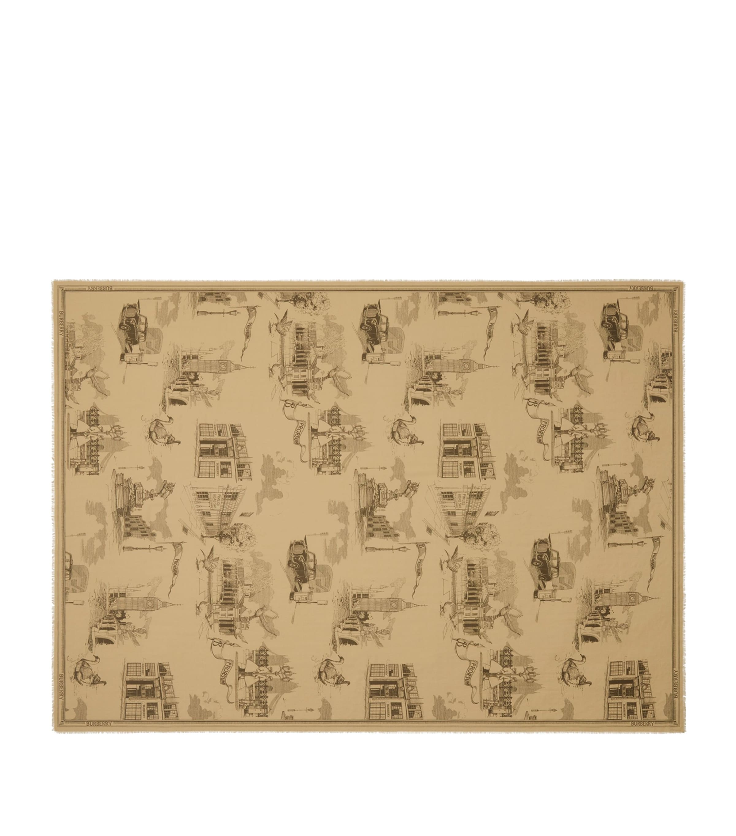 Burberry Silk-wool London Landmarks Scarf In Brown