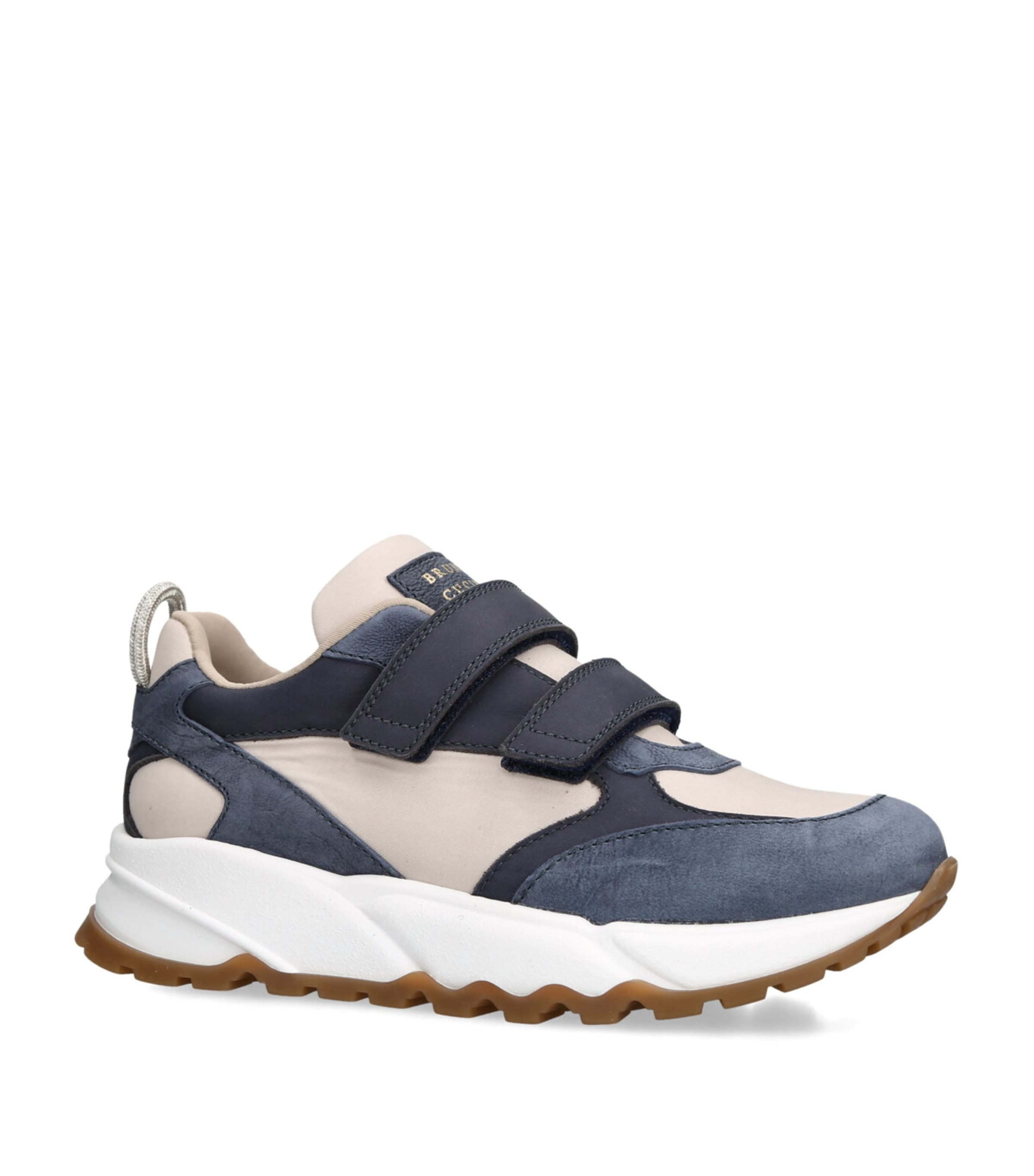 Brunello Cucinelli Kids Leather Velcro-Strap Sneakers Blue Other Image 3
