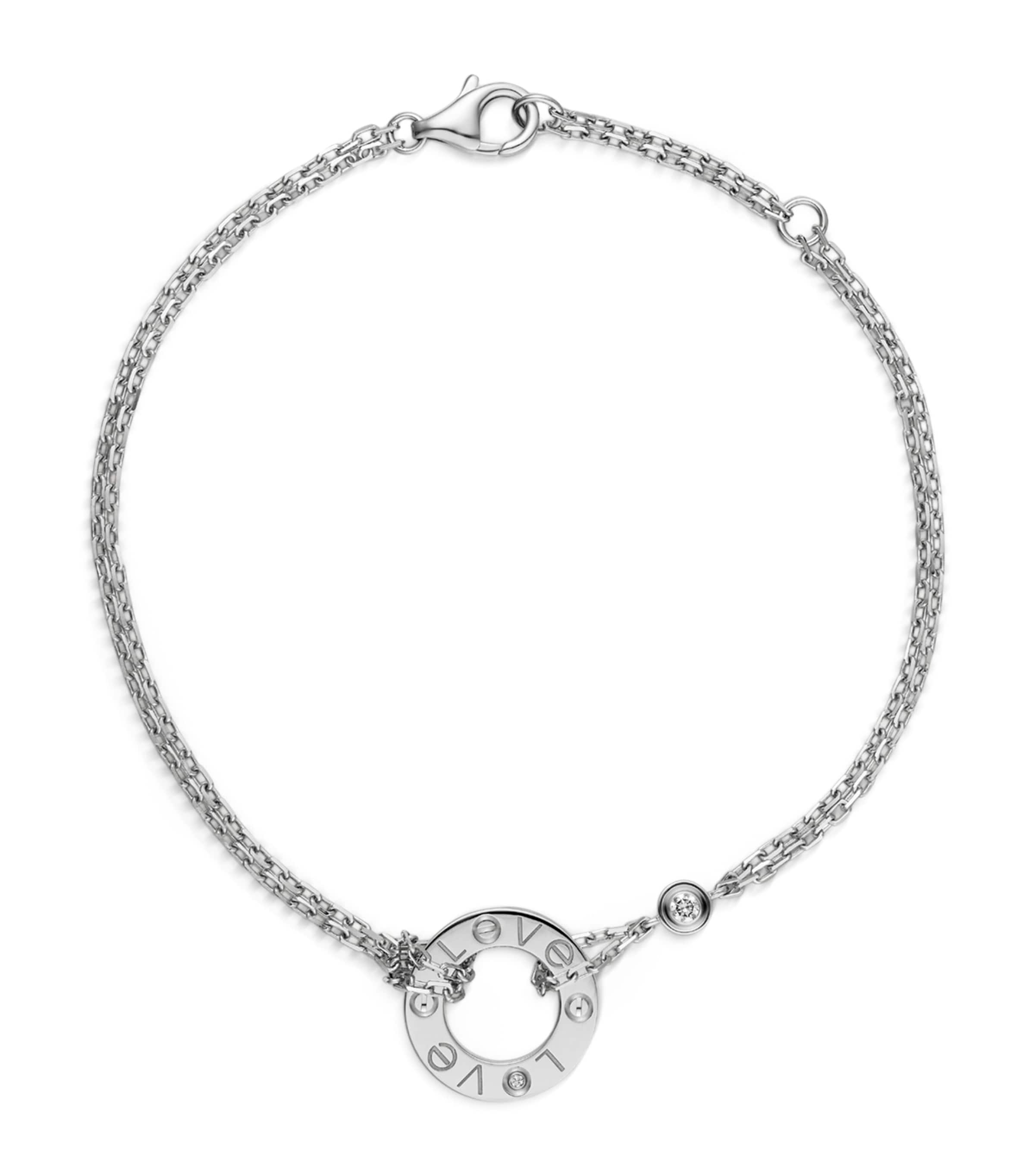 White Gold and Diamond LOVE Chain Bracelet WHITE GOLD Image 4