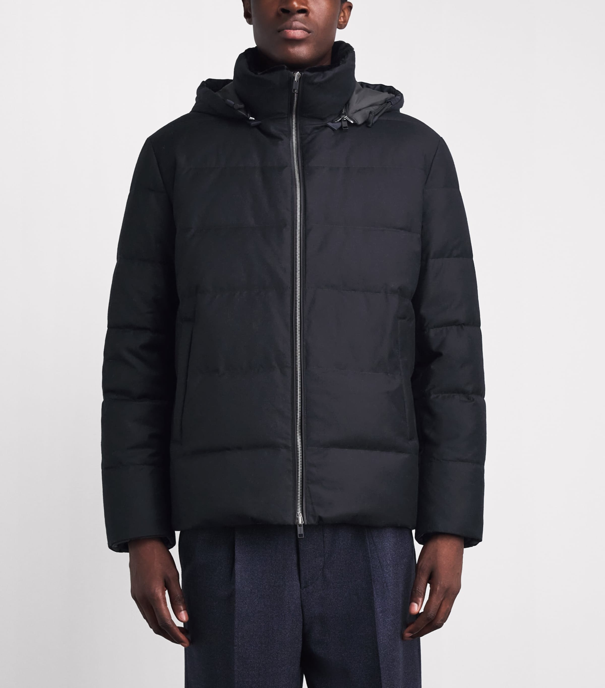 Yves Salomon Mens Down Wool-Silk Hooded Parka Dark Navy Image 4