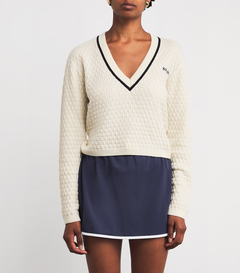 FRAME Womens x Sotheby's Cashmere V-Neck Sweater Cream Image 3