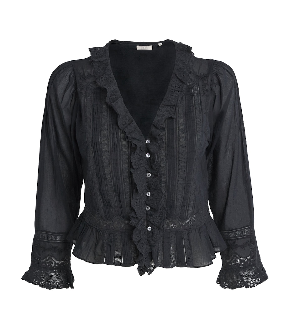DÔEN Womens Organic Cotton Lace-Trim Eldoris Blouse Black Image 1