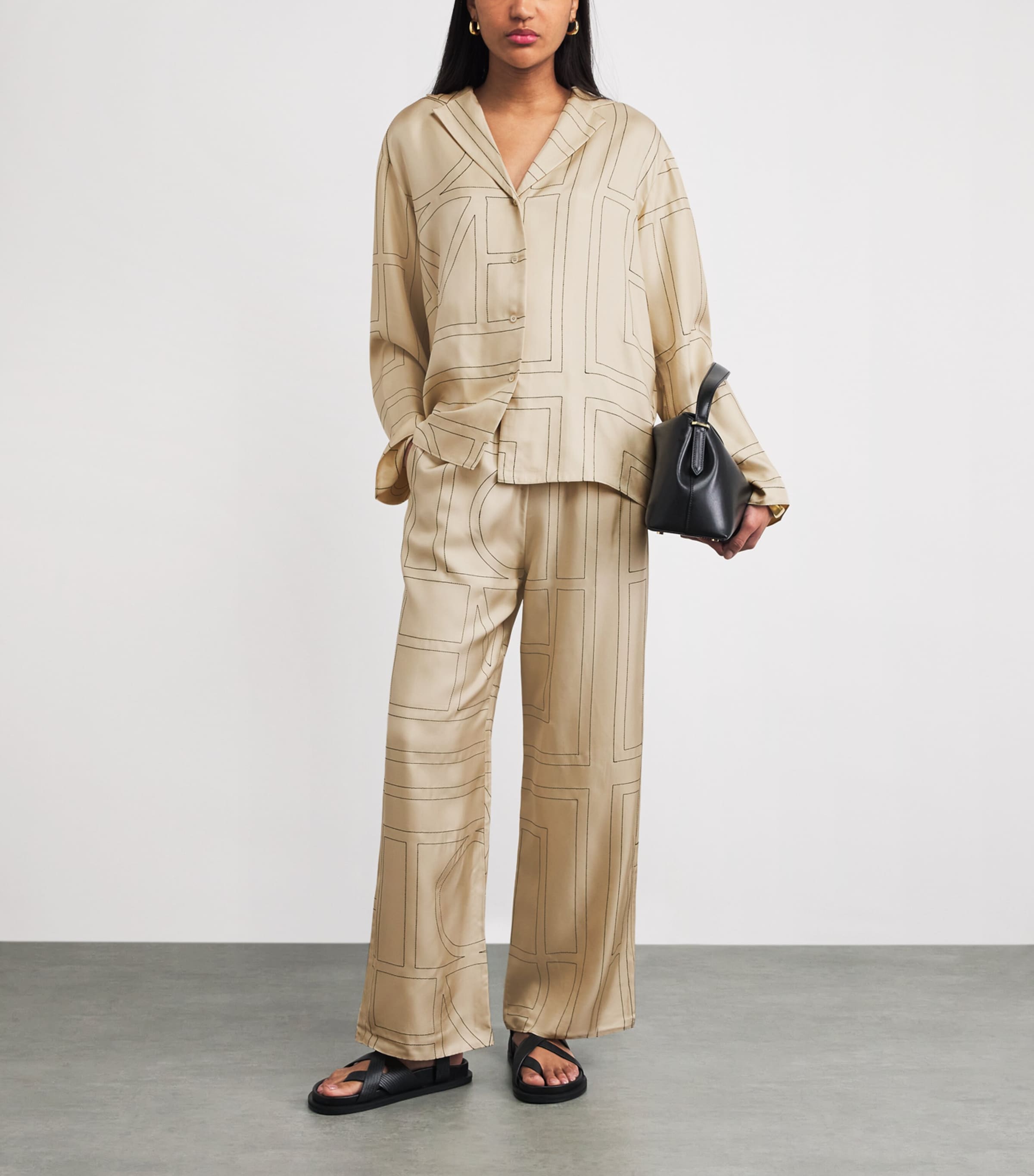 Toteme Womens Silk Monogram Trousers Ivory Monogram Image 2