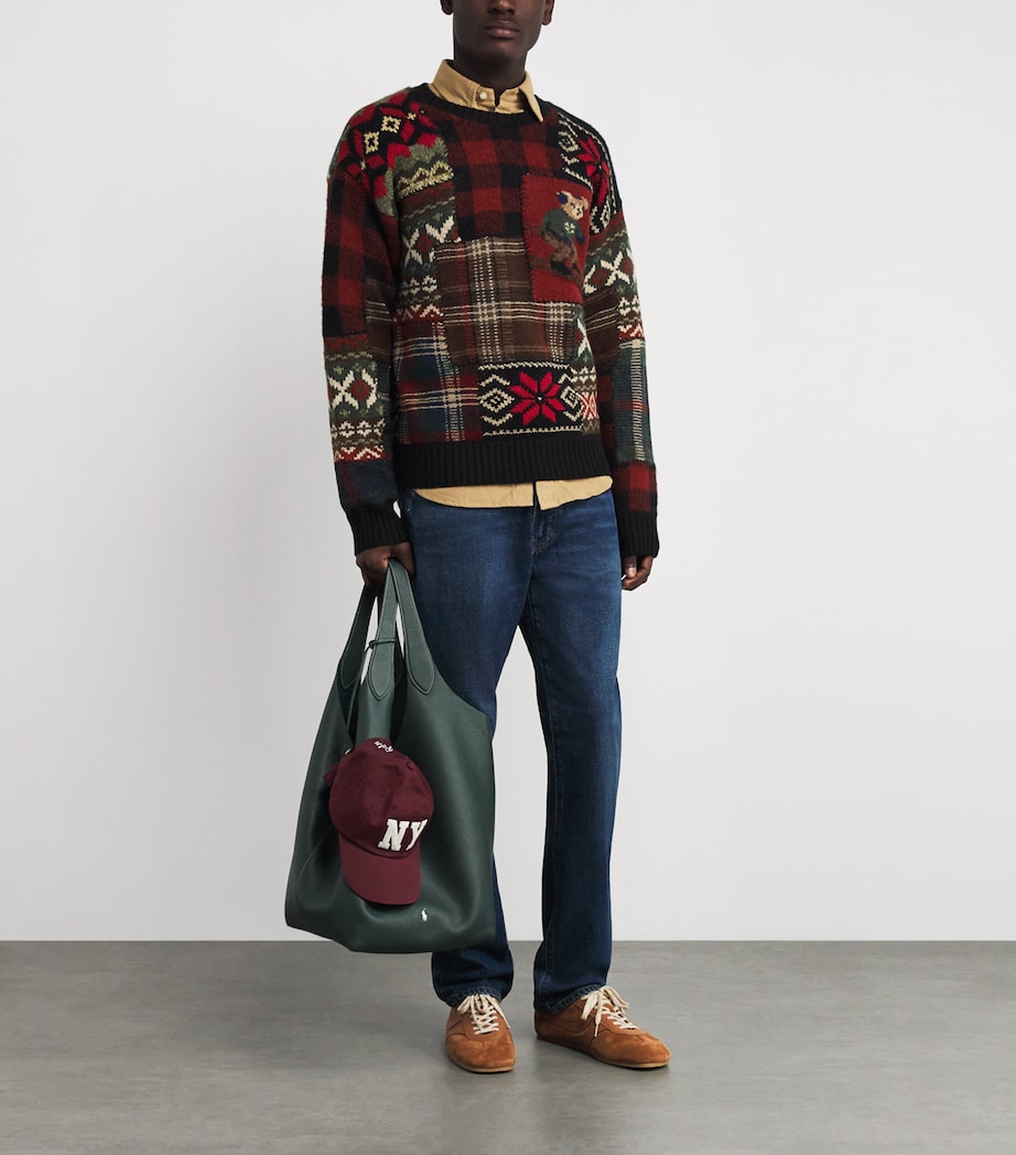 Wool Patchwork Polo Bear Sweater BLACK Image 2