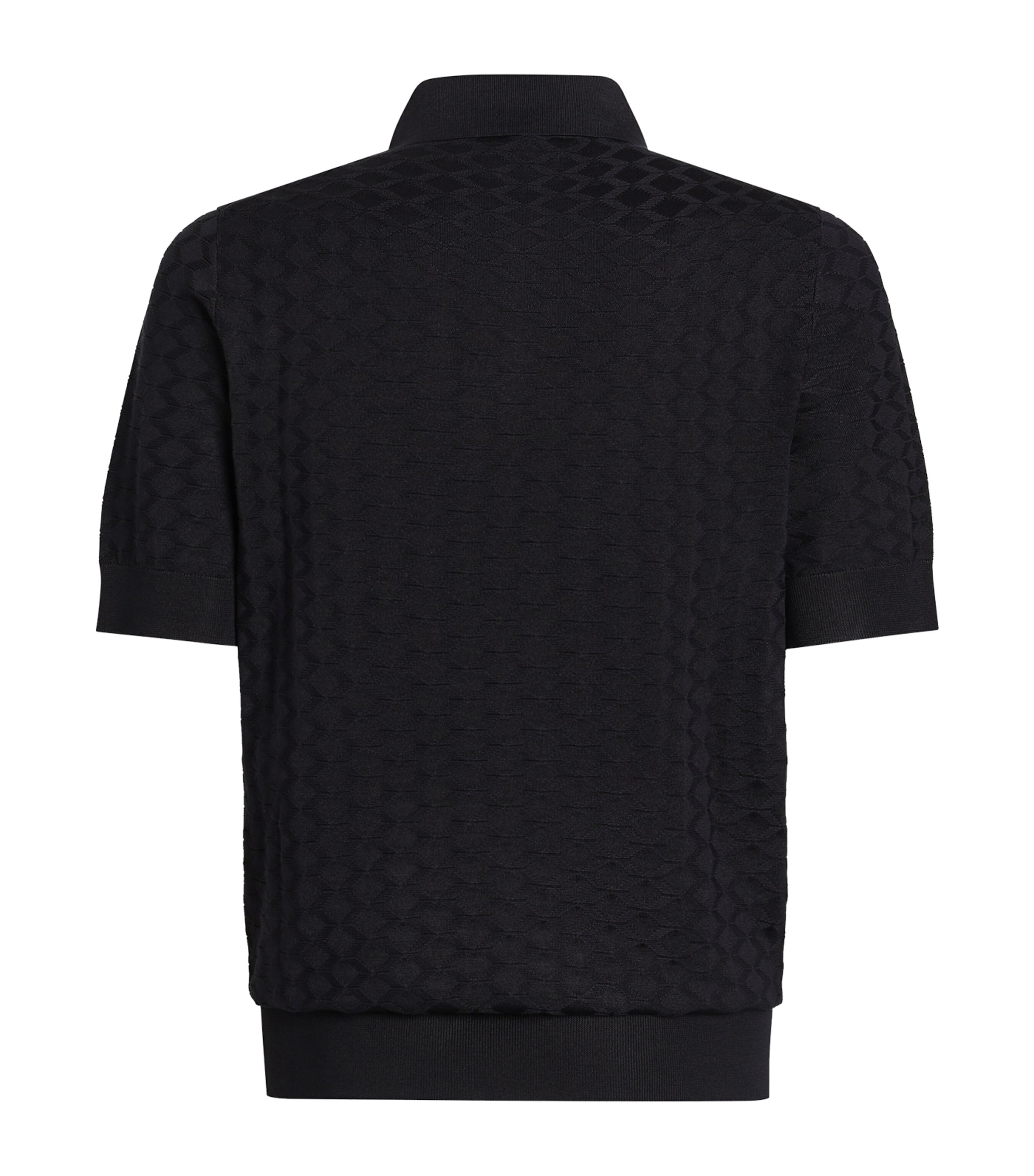 Dolce&Gabbana Mens Silk Jacquard Polo Shirt Very Dark Blue Image 2