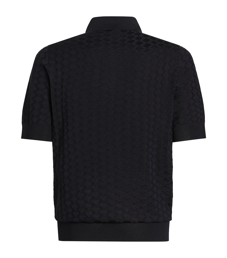 Dolce&Gabbana Mens Silk Jacquard Polo Shirt Very Dark Blue Image 2