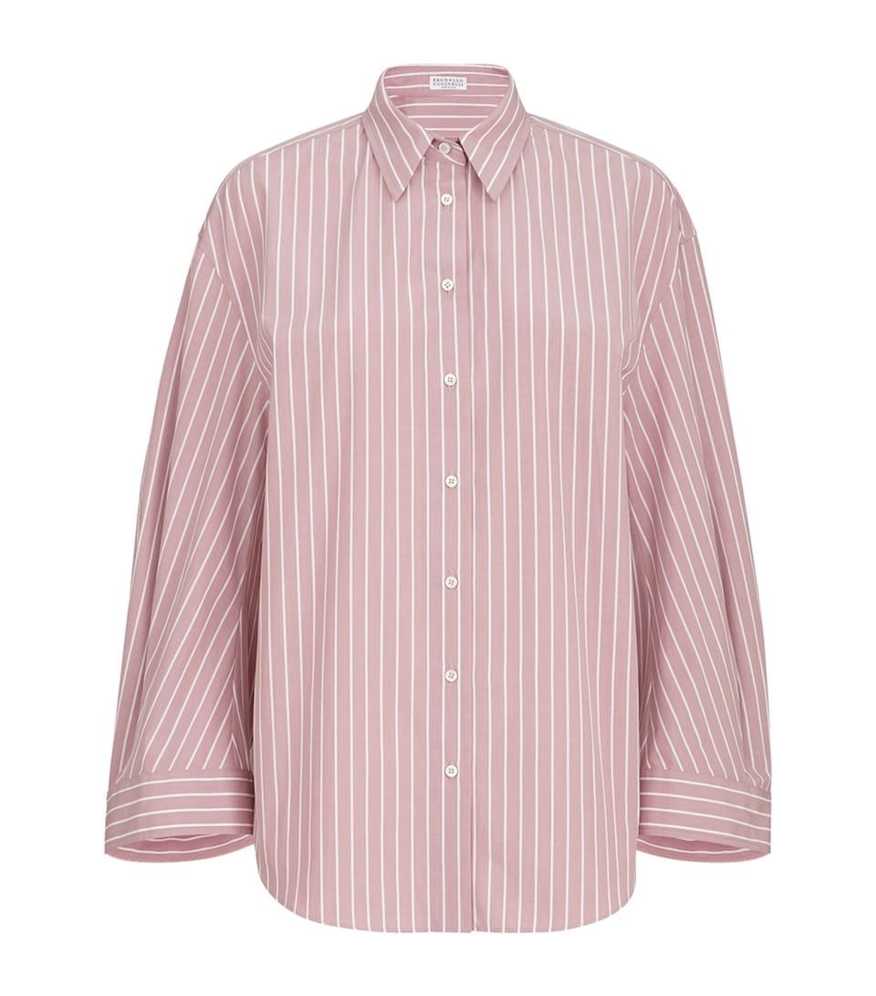 Brunello Cucinelli Cotton Poplin Stripe Shirt Rosa/bianco