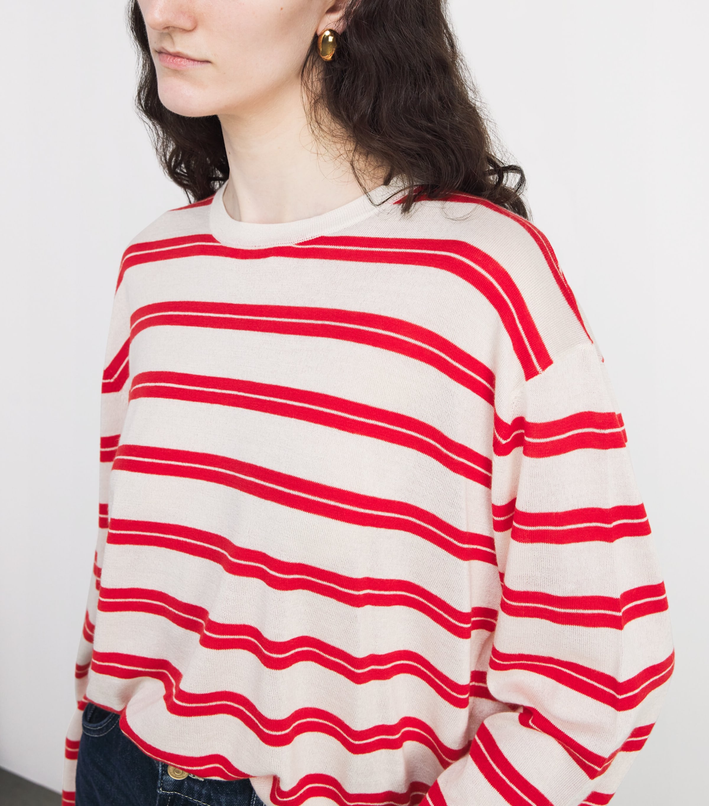 Silk-Cashmere Stripe Top TOMATO Image 3