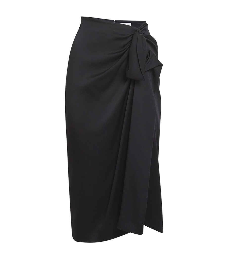 Satin Gathered Midi Skirt 1000 BLACK Image 1