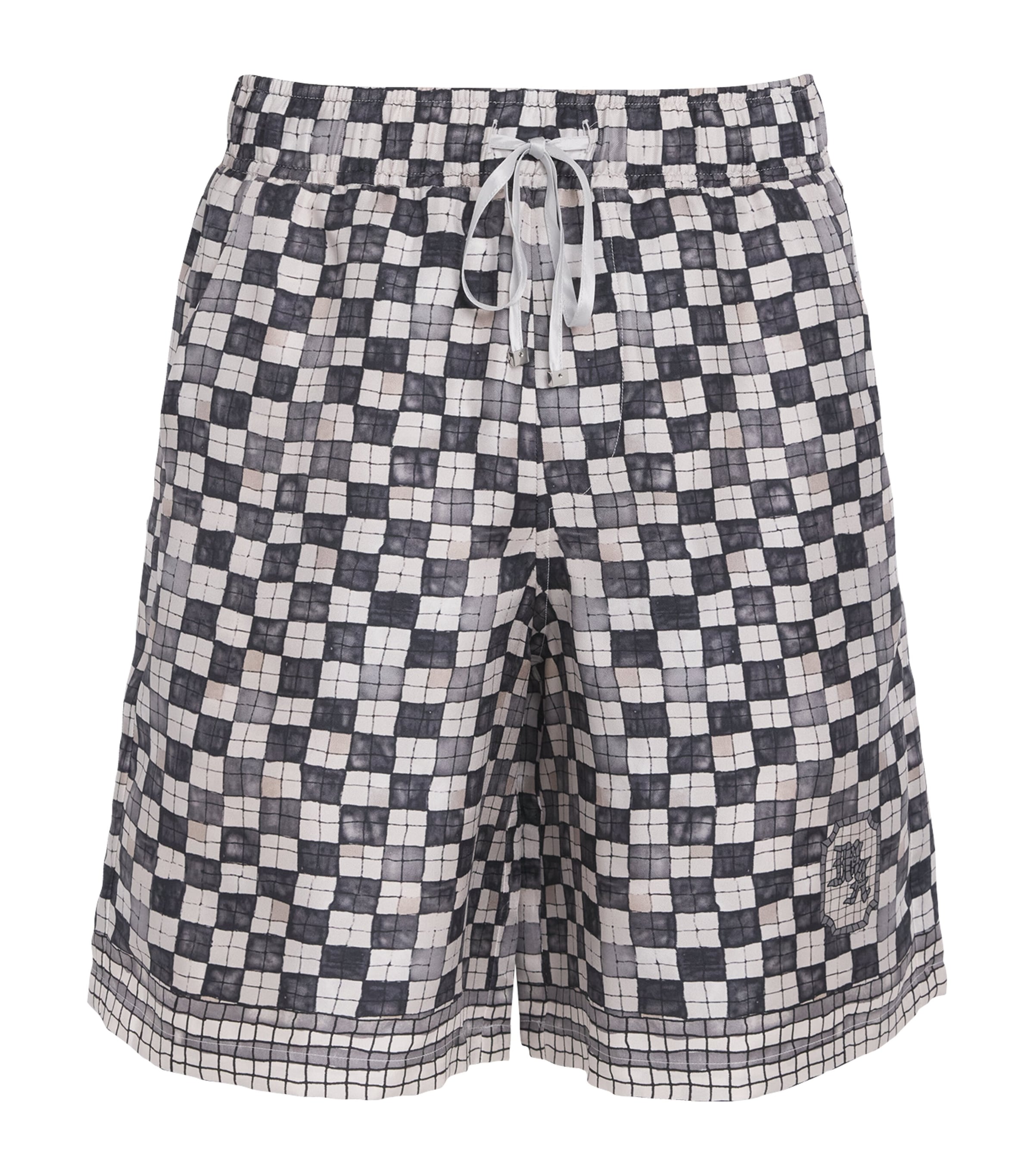 AMIRI Mens Silk Check Shorts Taupe Image 1
