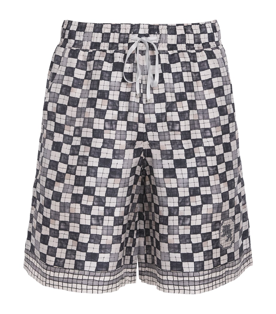 AMIRI Mens Silk Check Shorts Taupe Image 1
