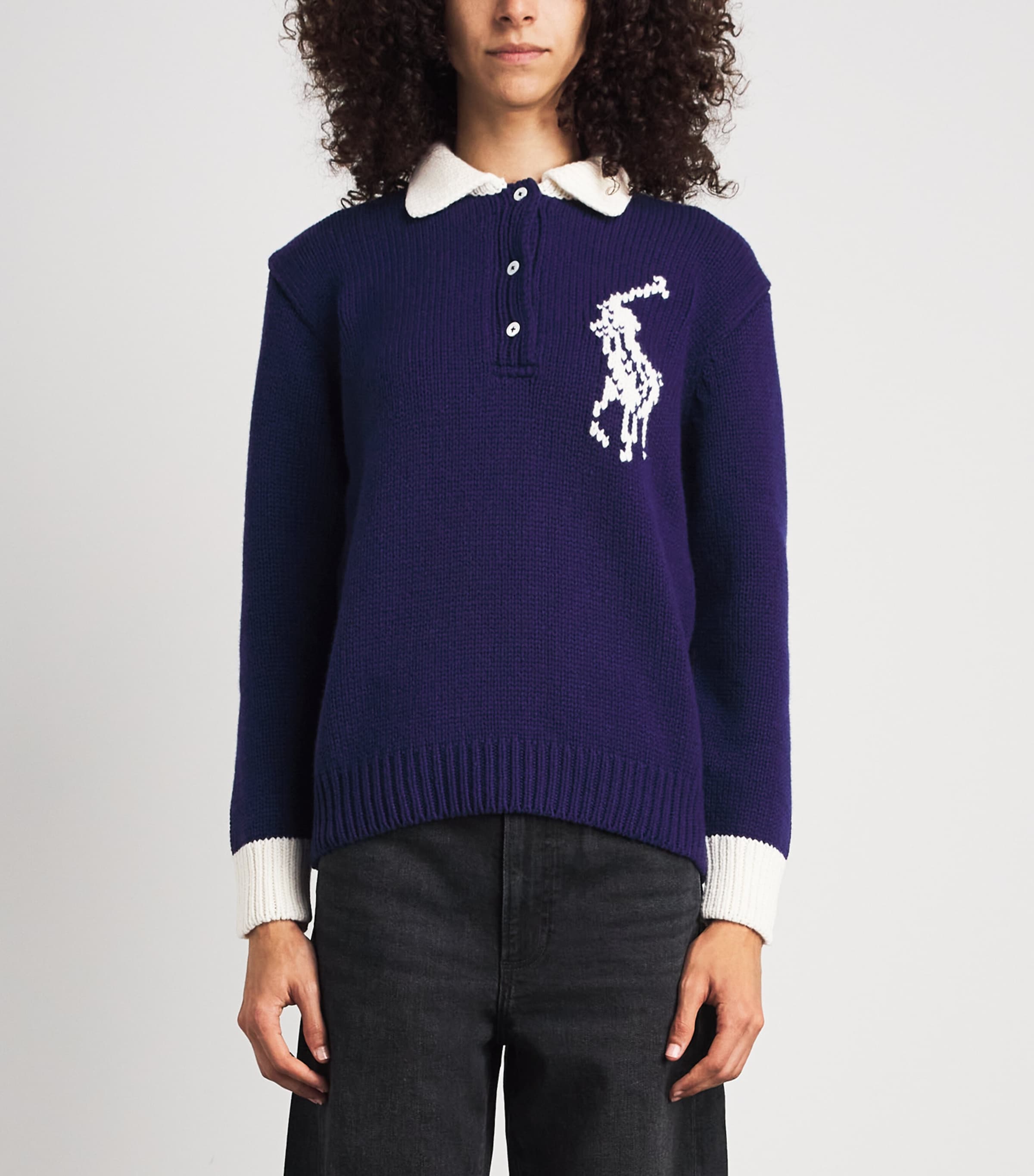 Polo Ralph Lauren Womens Wool Logo Rugby Sweater Royal/cream Image 4