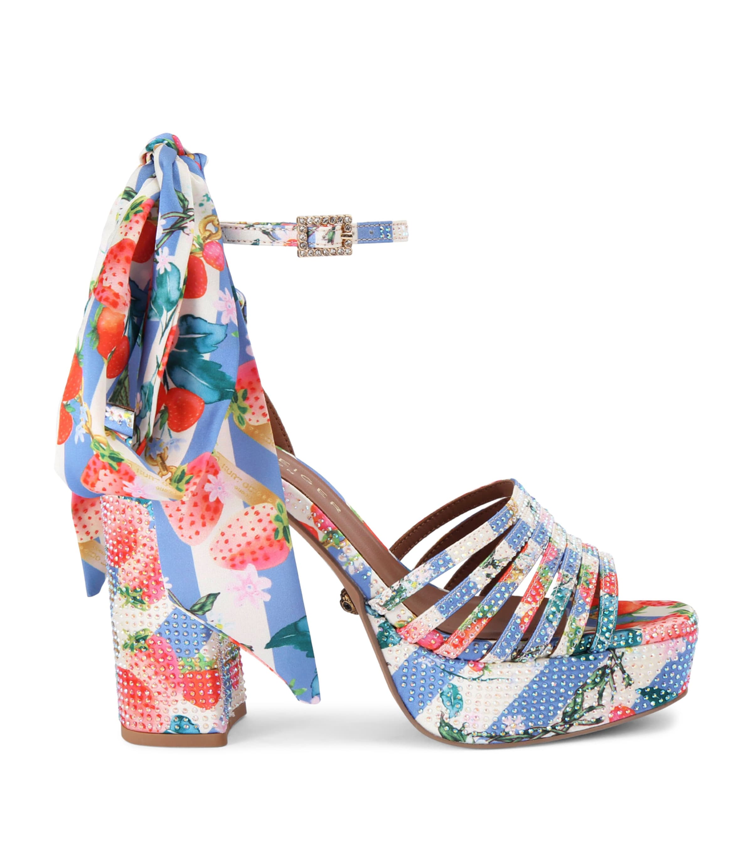 Kurt Geiger London Satin Printed Pierra Platform Sandals Red Comb Image 1