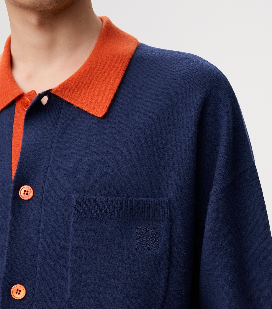 Wool-Blend Polo Cardigan NAVY BLUE/ORANGE Image 5