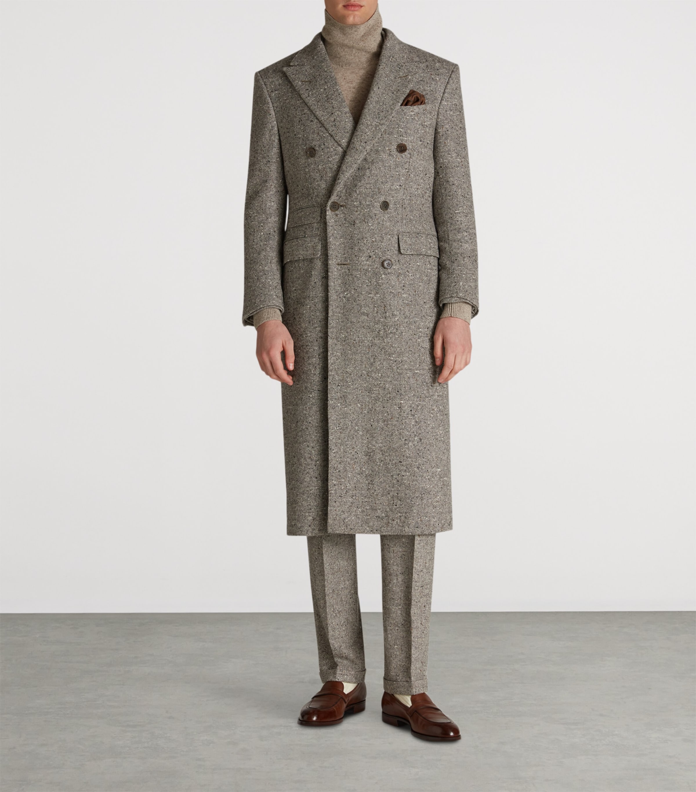 Cashmere Donegal Tweed Double-Breasted Overcoat 086OATMEAL GREY Image 2