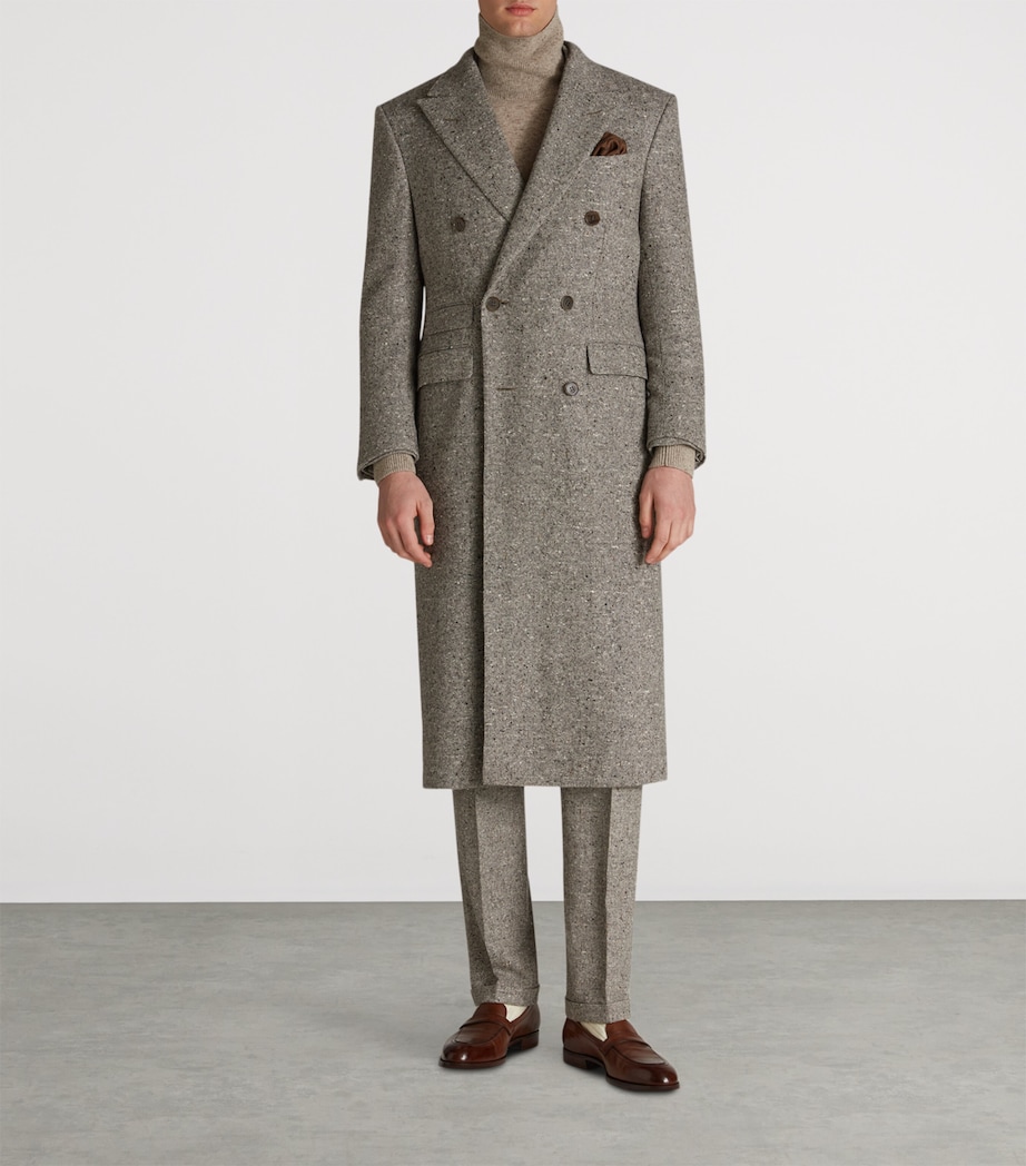 Cashmere Donegal Tweed Double-Breasted Overcoat 086OATMEAL GREY Image 2