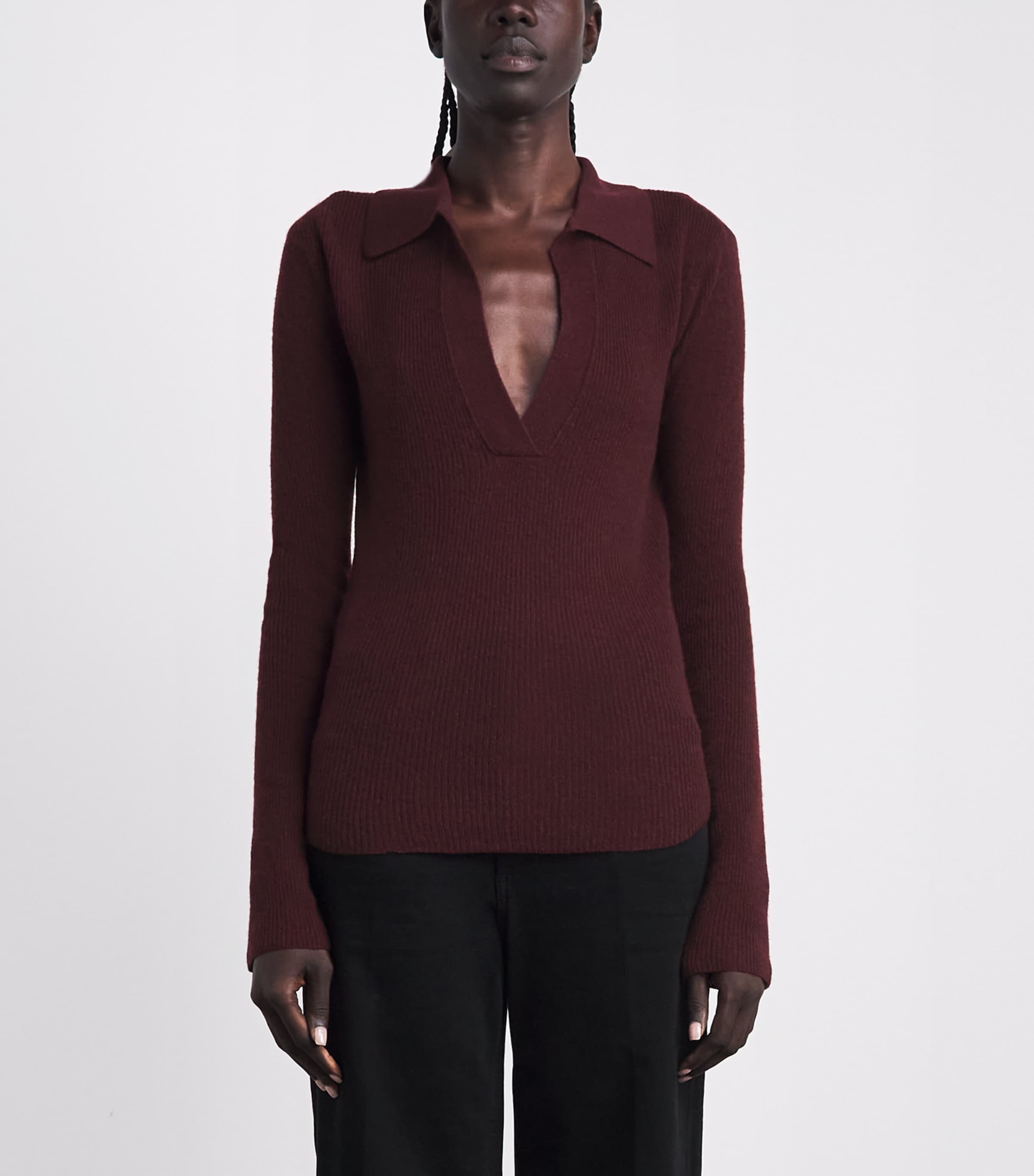 Citizens of Humanity Womens Wool-Cashmere Simone Polo Sweater Burgundy Image 4