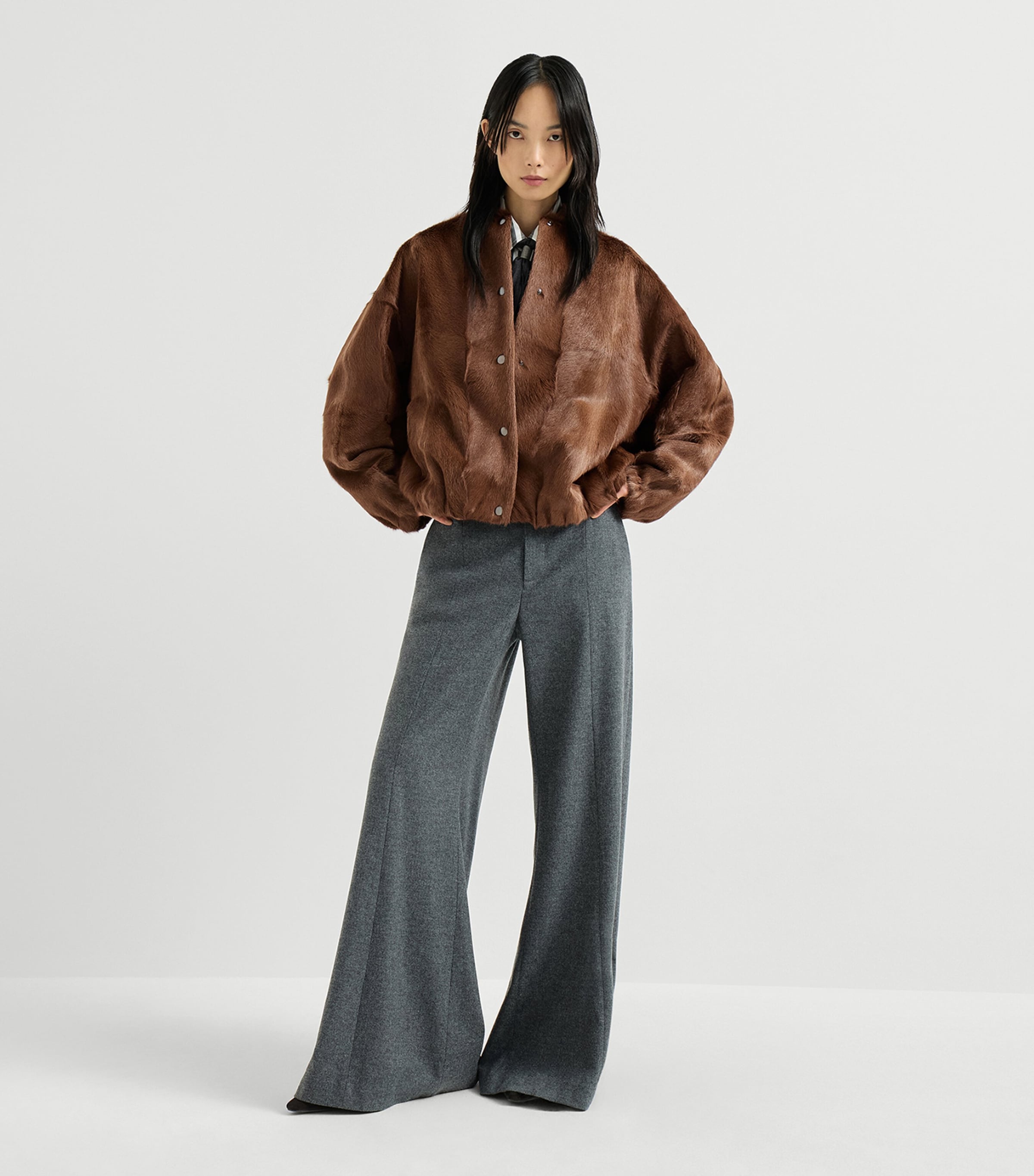 Brunello Cucinelli Womens Cashmere Shearling Bomber Jacket Brandy Sfumato Image 5