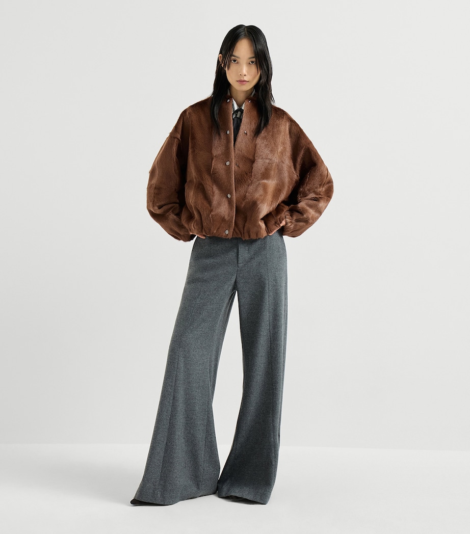 Brunello Cucinelli Womens Cashmere Shearling Bomber Jacket Brandy Sfumato Image 5